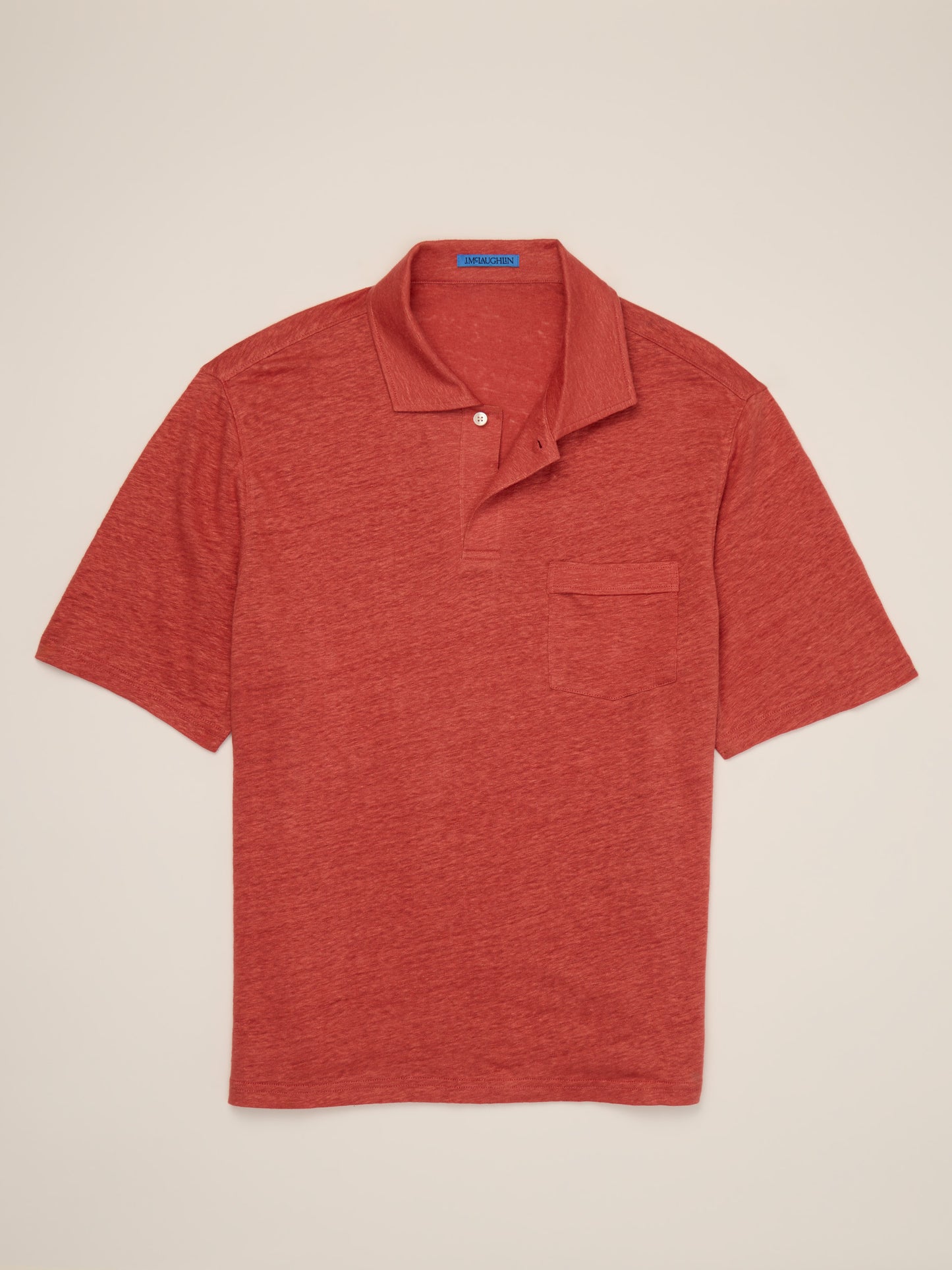 J.McLaughlin RIva linen polo in nantucket red made with linen.