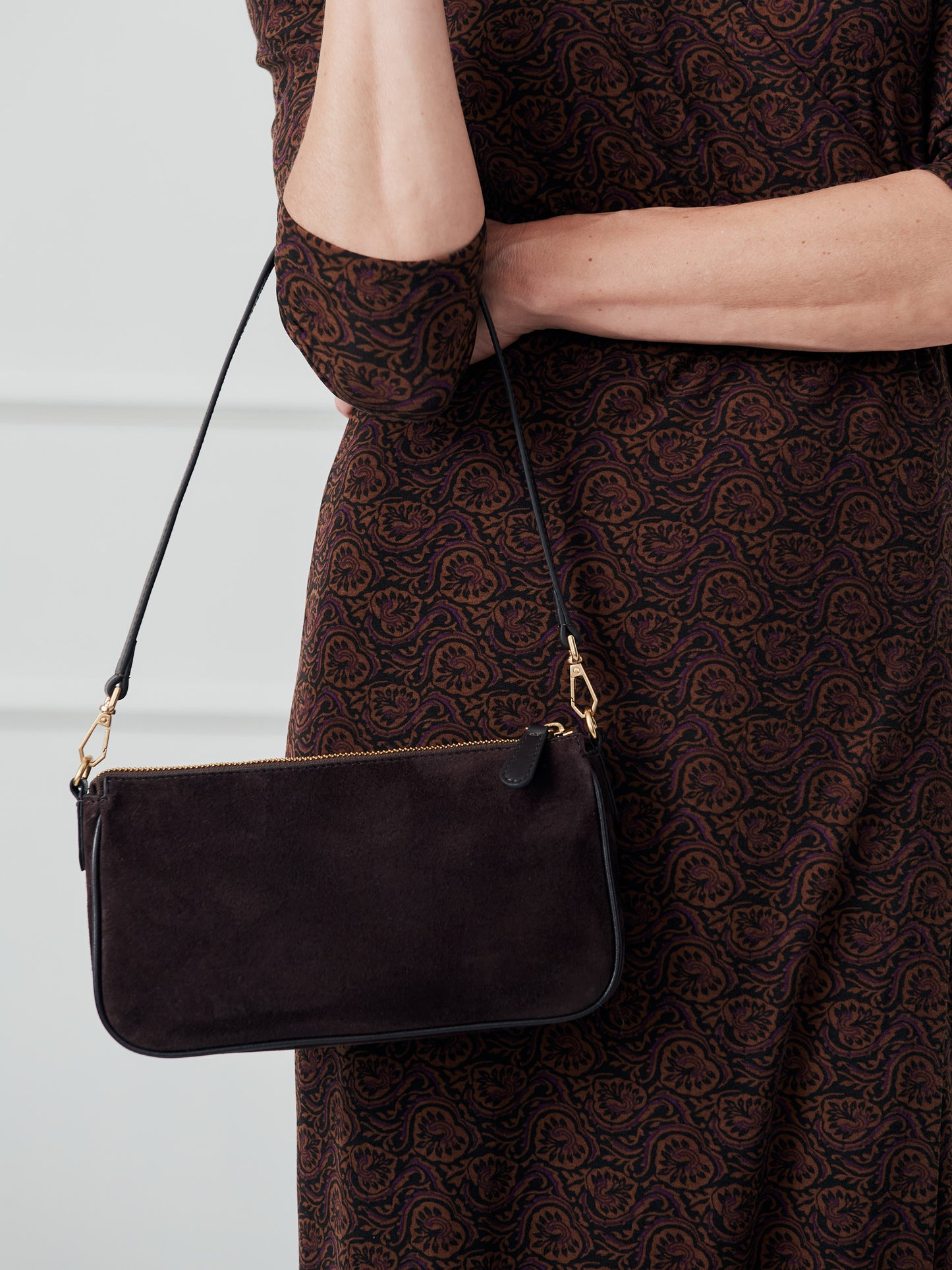 J.McLaughlin Malaika bag in dark brown made with suede.