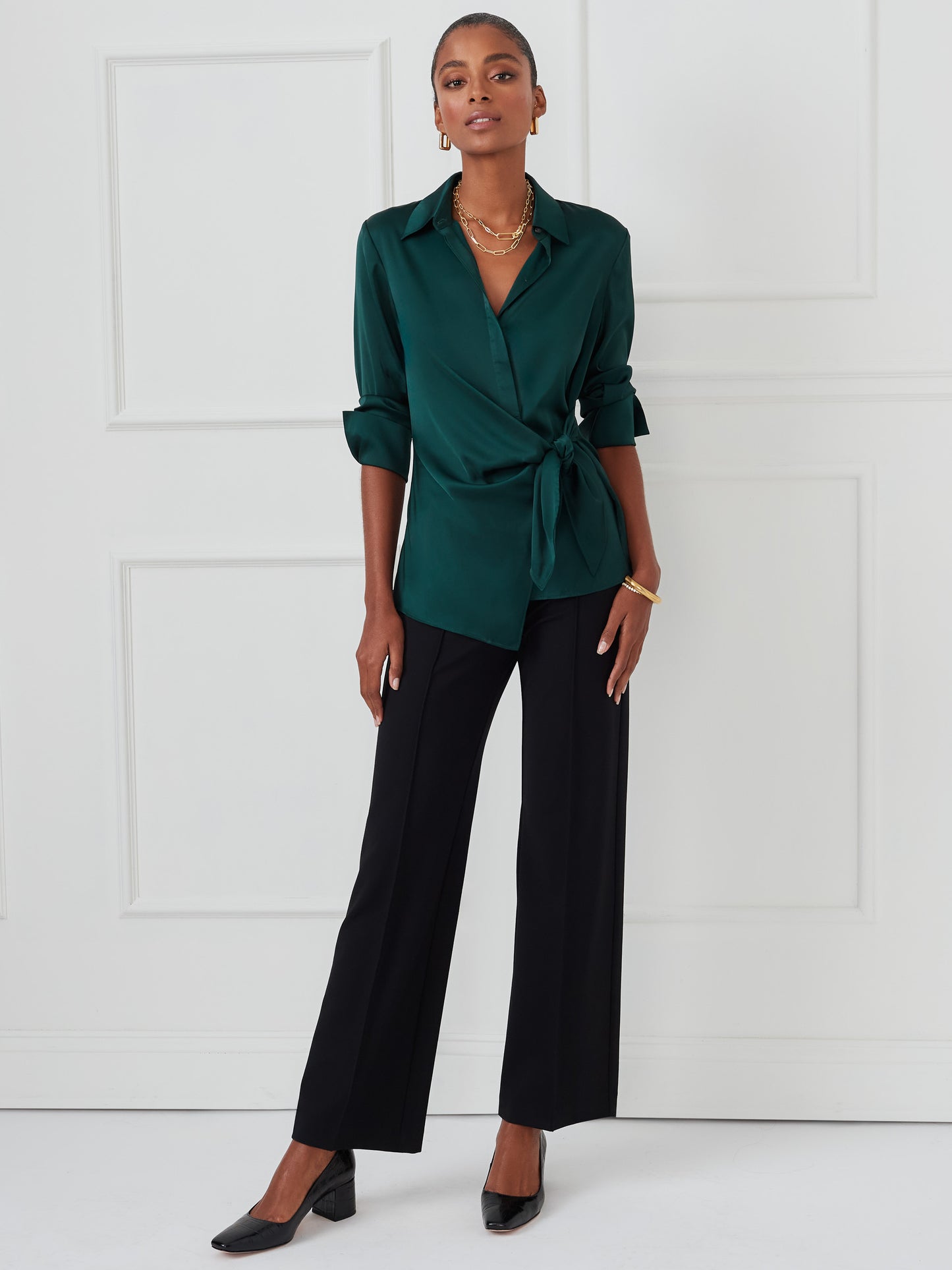 J.McLaughlin Salma top in emerald green made with silk.