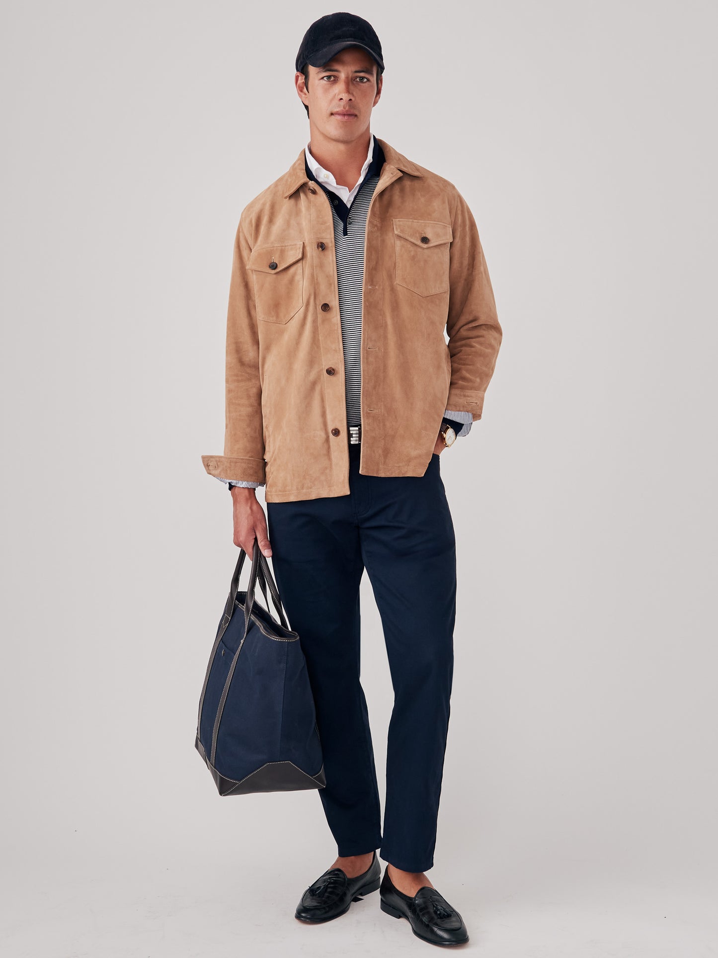 J.McLaughlin Fieldston jacket in fawn made with suede.