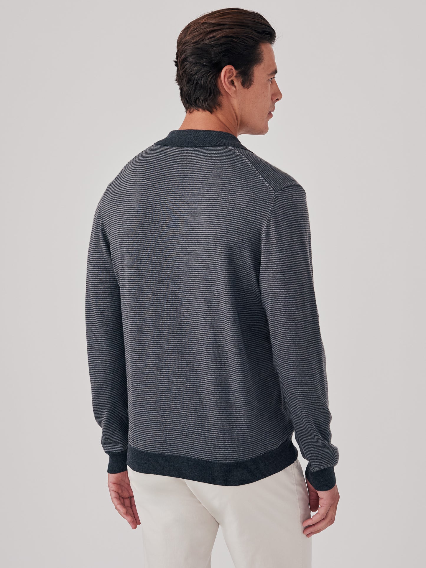 J.McLaughlin Savona sweater in charcoal/light heather grey made with merino wool and silk.