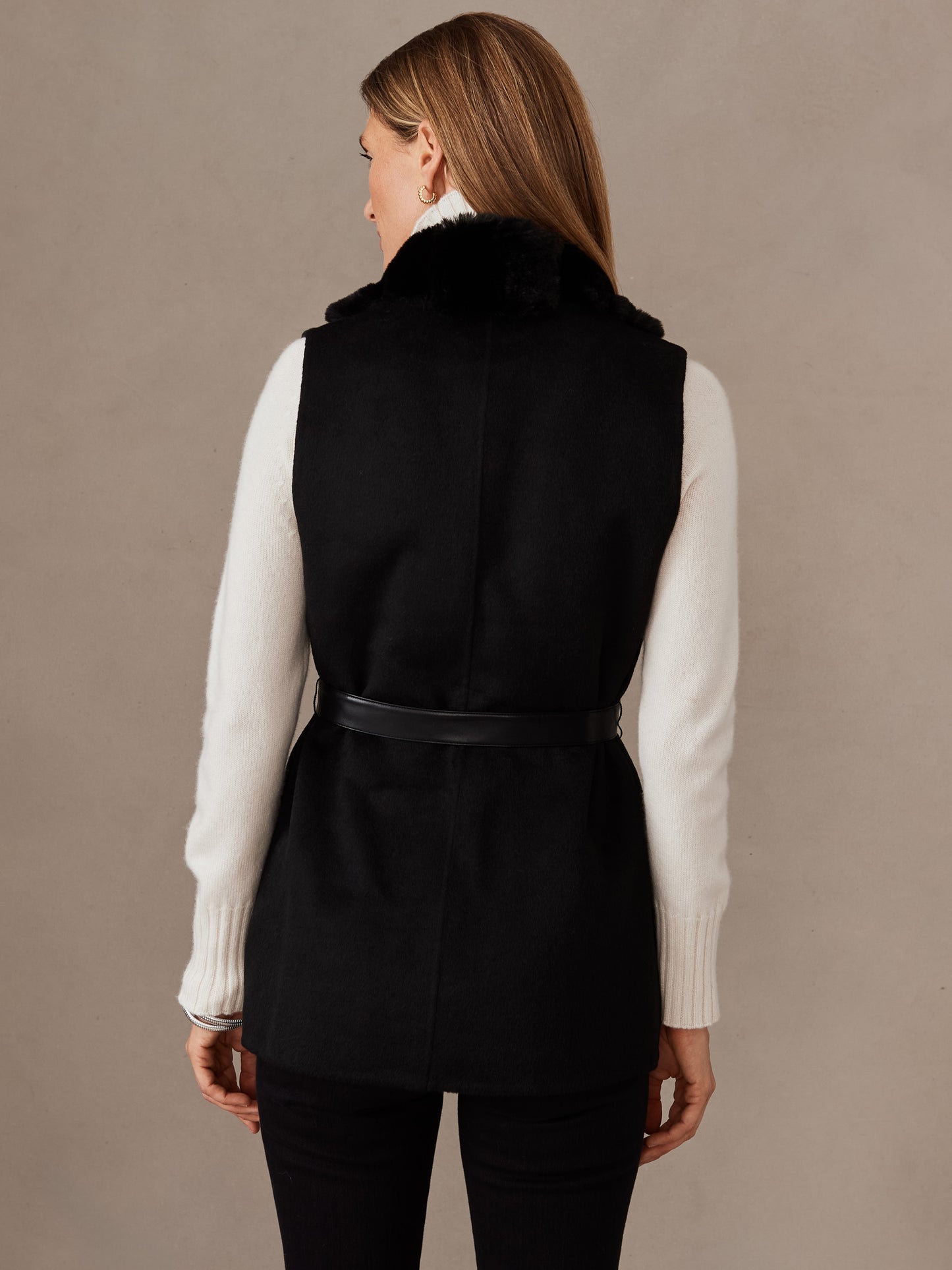 J.McLaughlin Sersha vest in black made with faux fur.