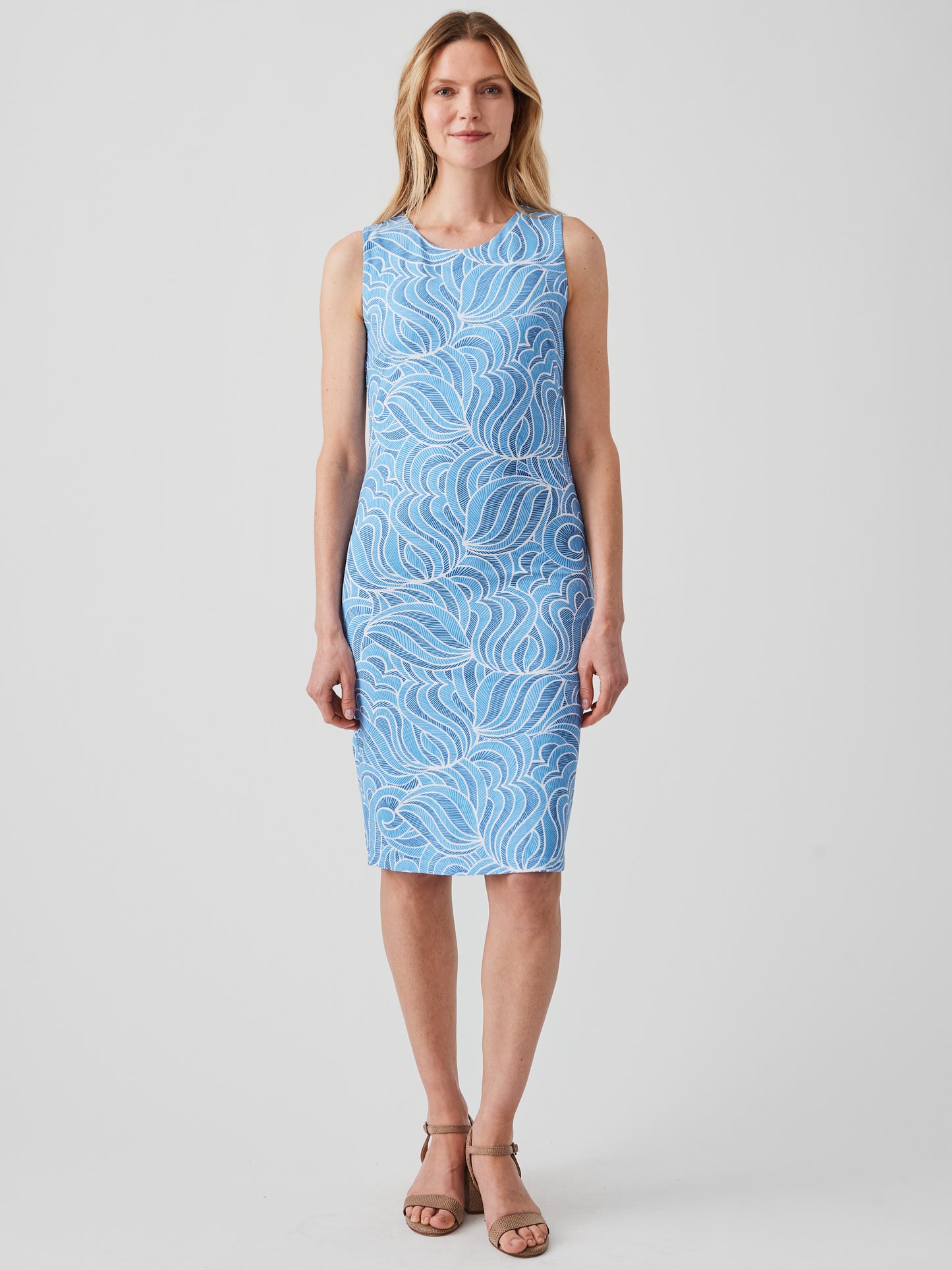 J.McLaghlin Sophia dress in blue/light blue made with catalina cloth.