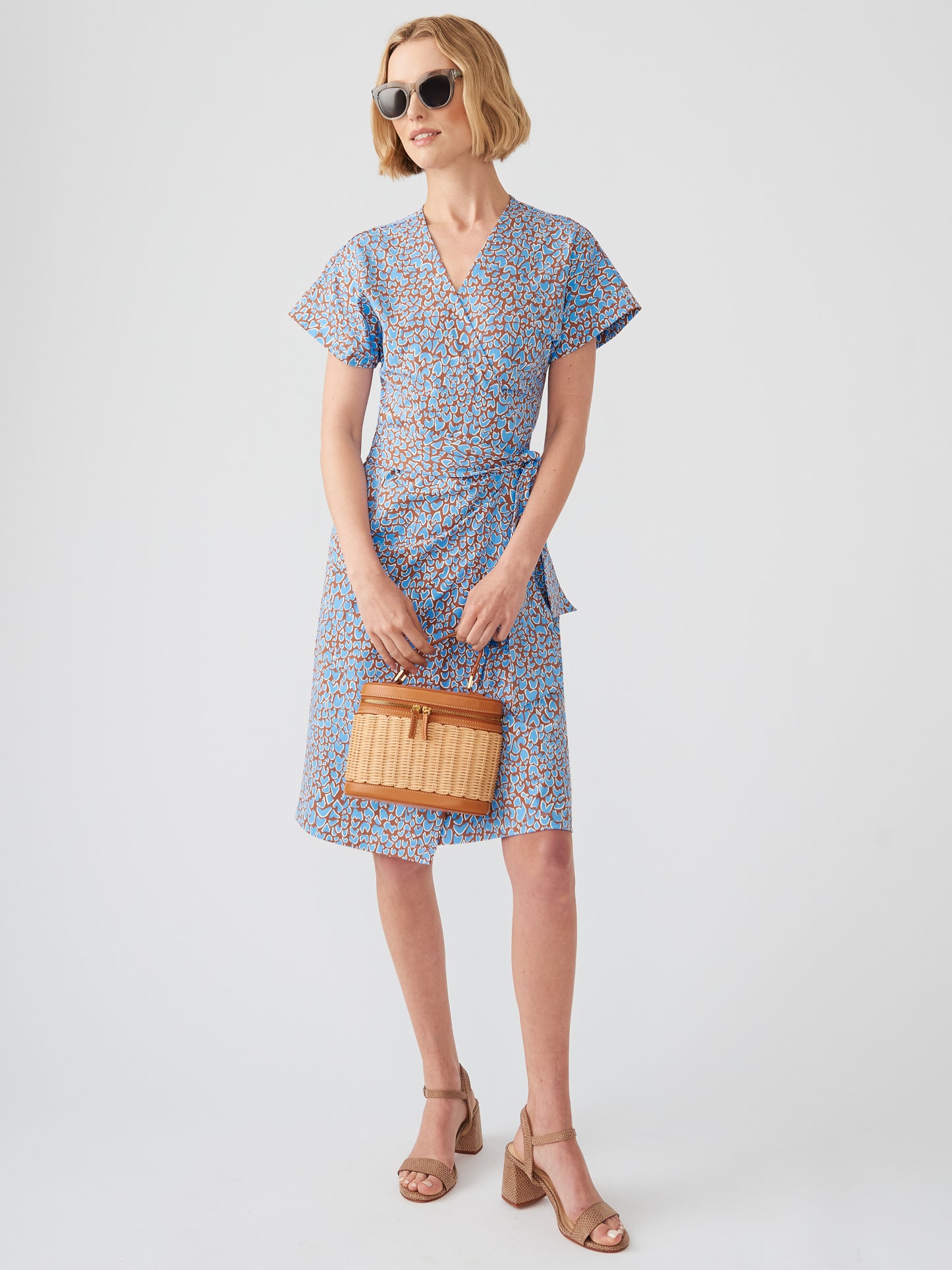 J.McLaughlin Soraya dress in cocoa brown/sky blue made with Catalina cloth.