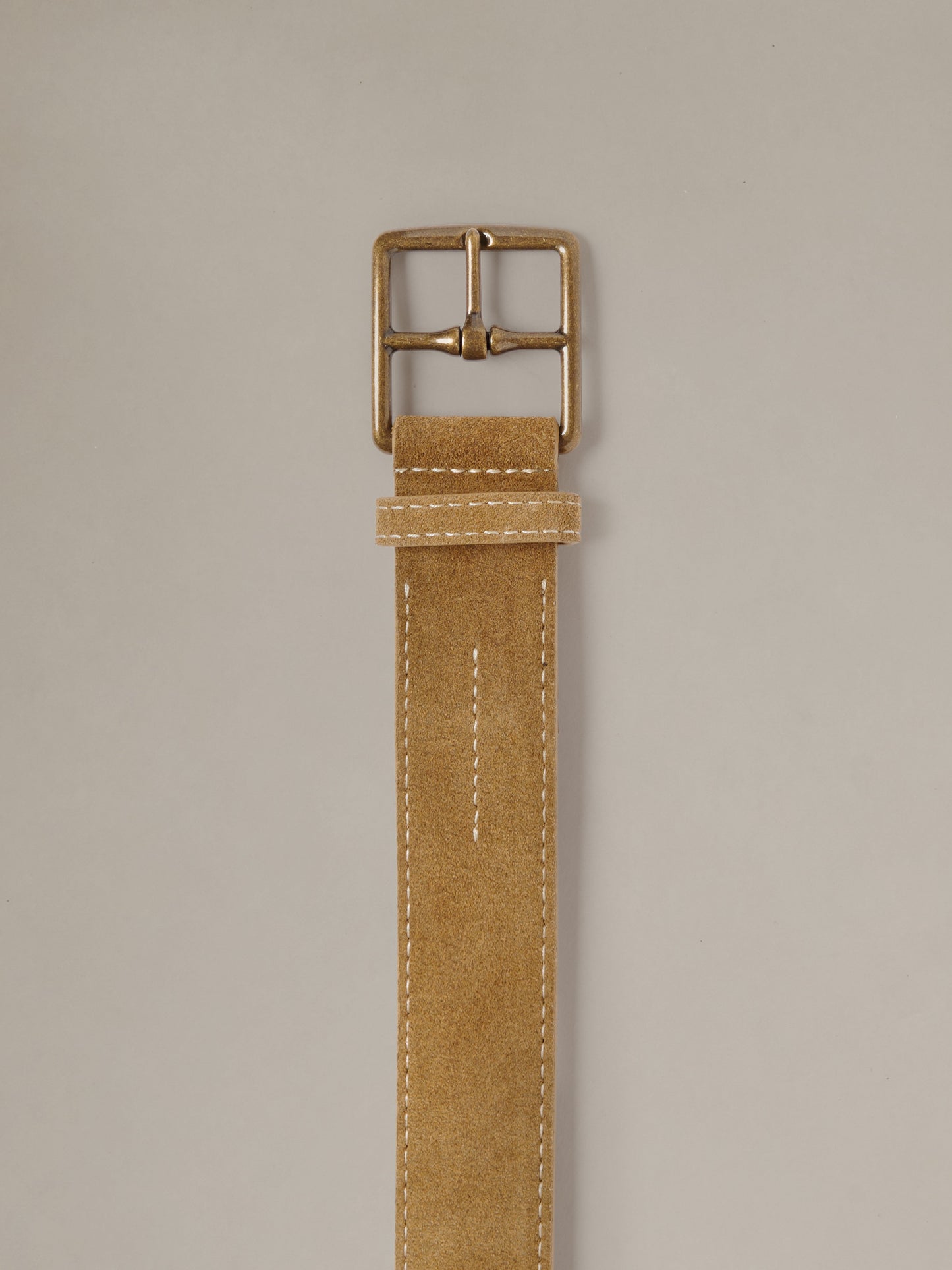 J.McLaughlin Suede Belt in tan suede with a silver buckle and stitched detailing for versatile everyday style
