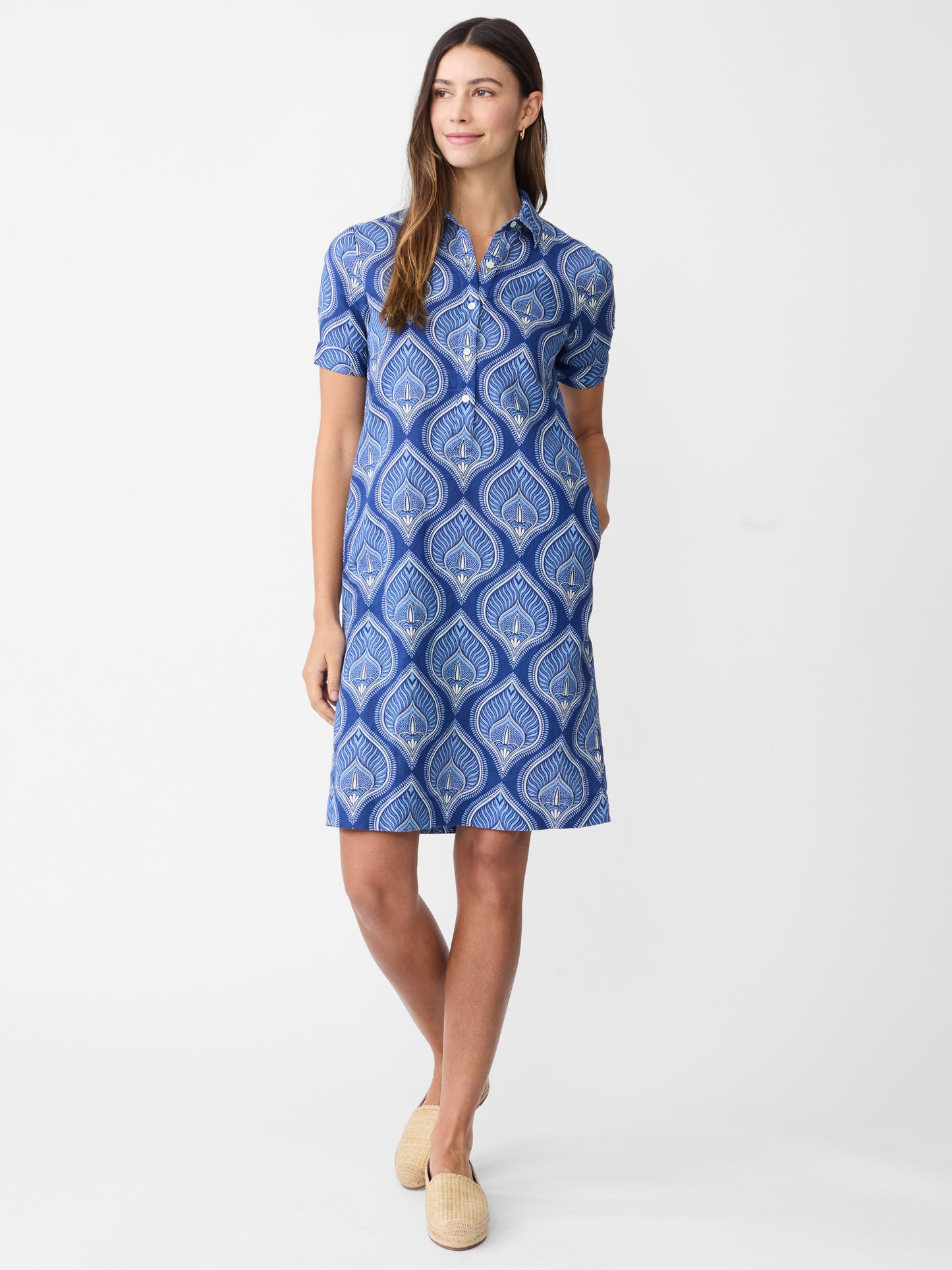 J.McLaughlin Teresa dress in blue/cornwall made with Linen.