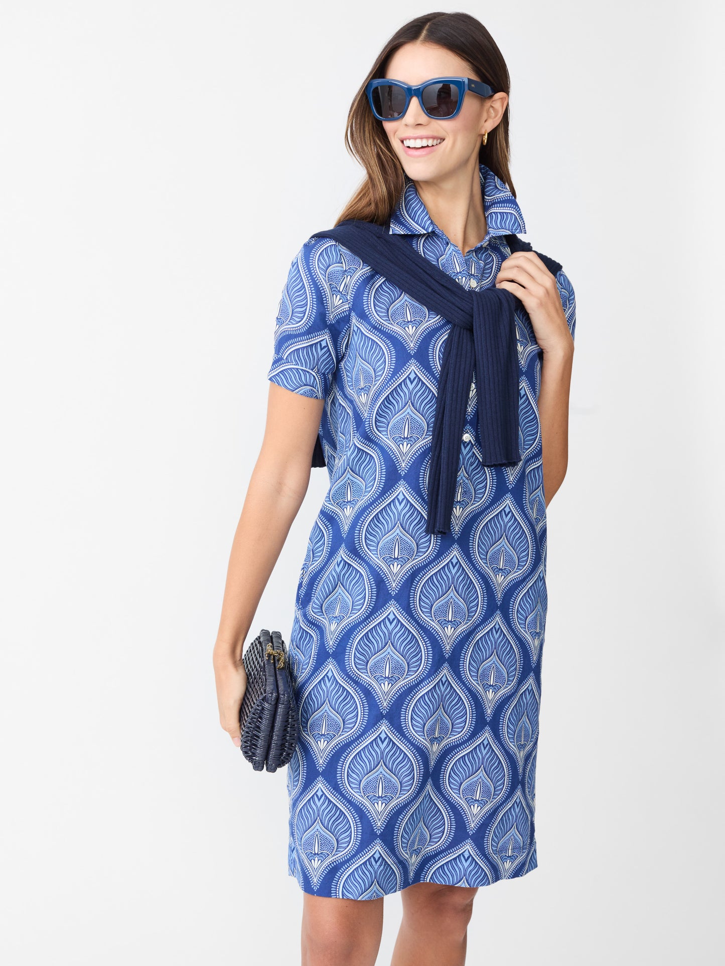 J.McLaughlin Teresa dress in blue/cornwall made with Linen.