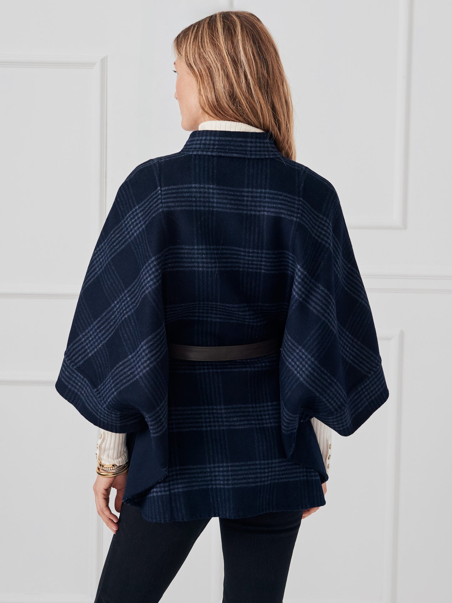 J.McLaughlin Terin ponchos in dark navy made with wool/viscose.