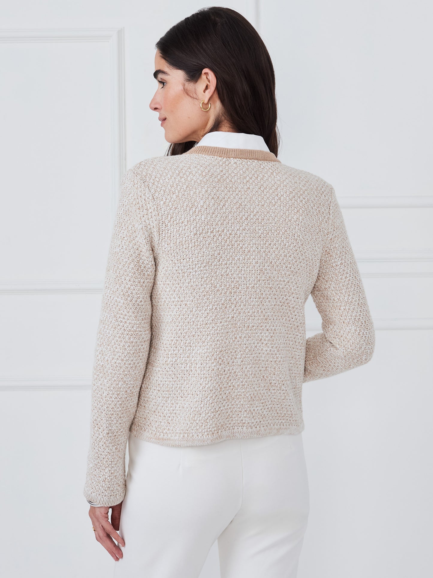 J.McLaughlin Thayer sweater in khaki/off white made with cotton.