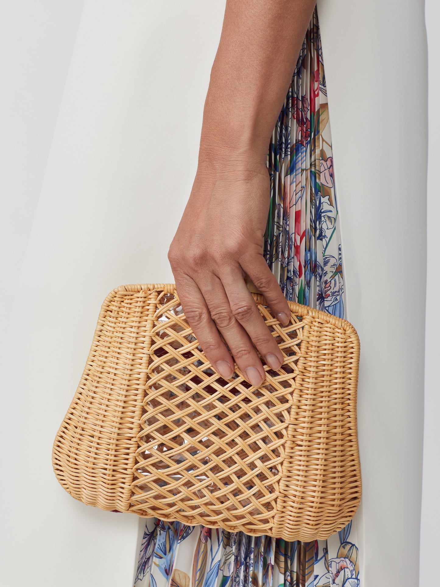 J.McLaughlin Cosi Wicker Clutch in natural made with wicker.