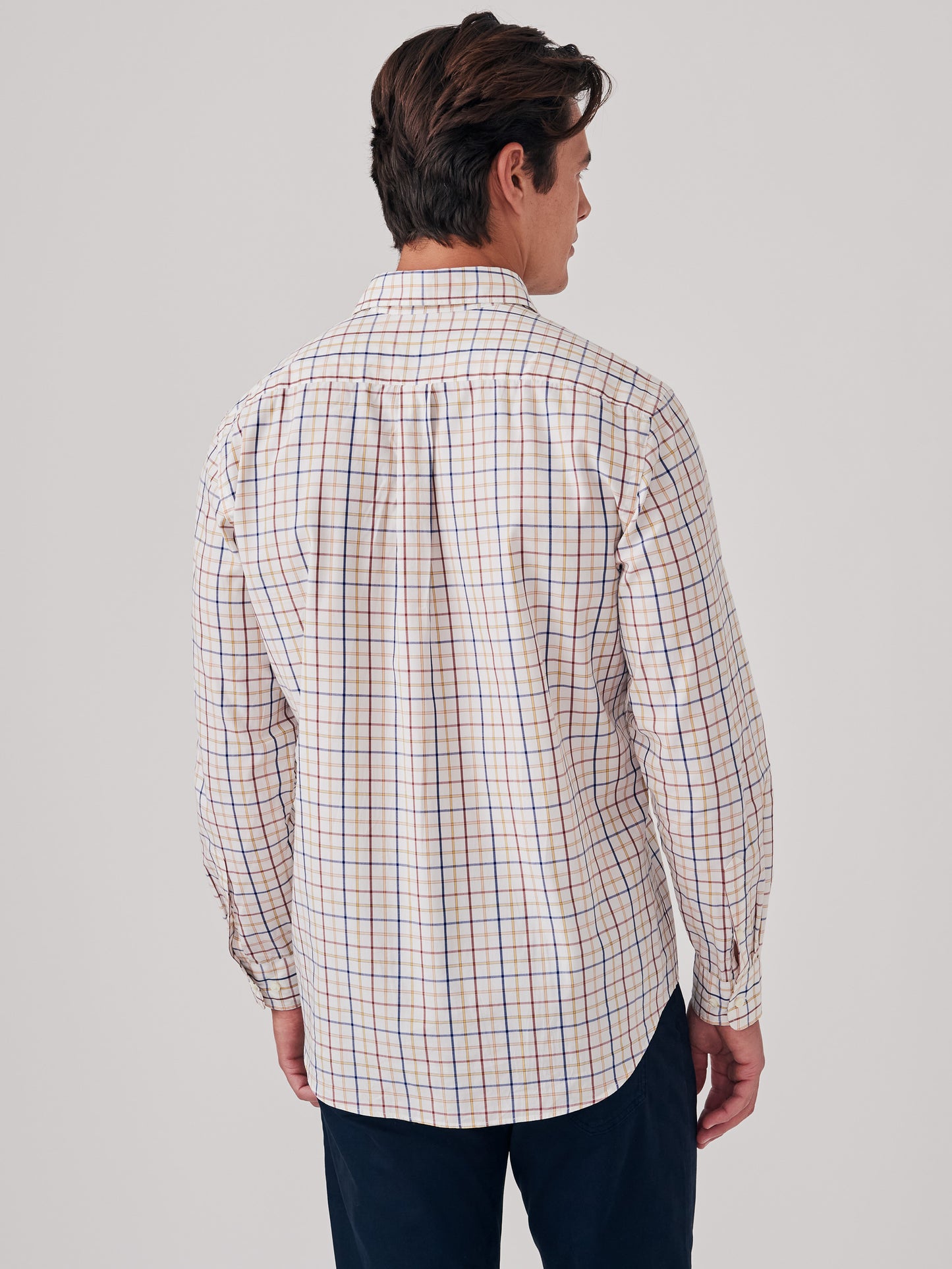 J.McLaughlin University shirt in claret/marine/ivory made with cotton.