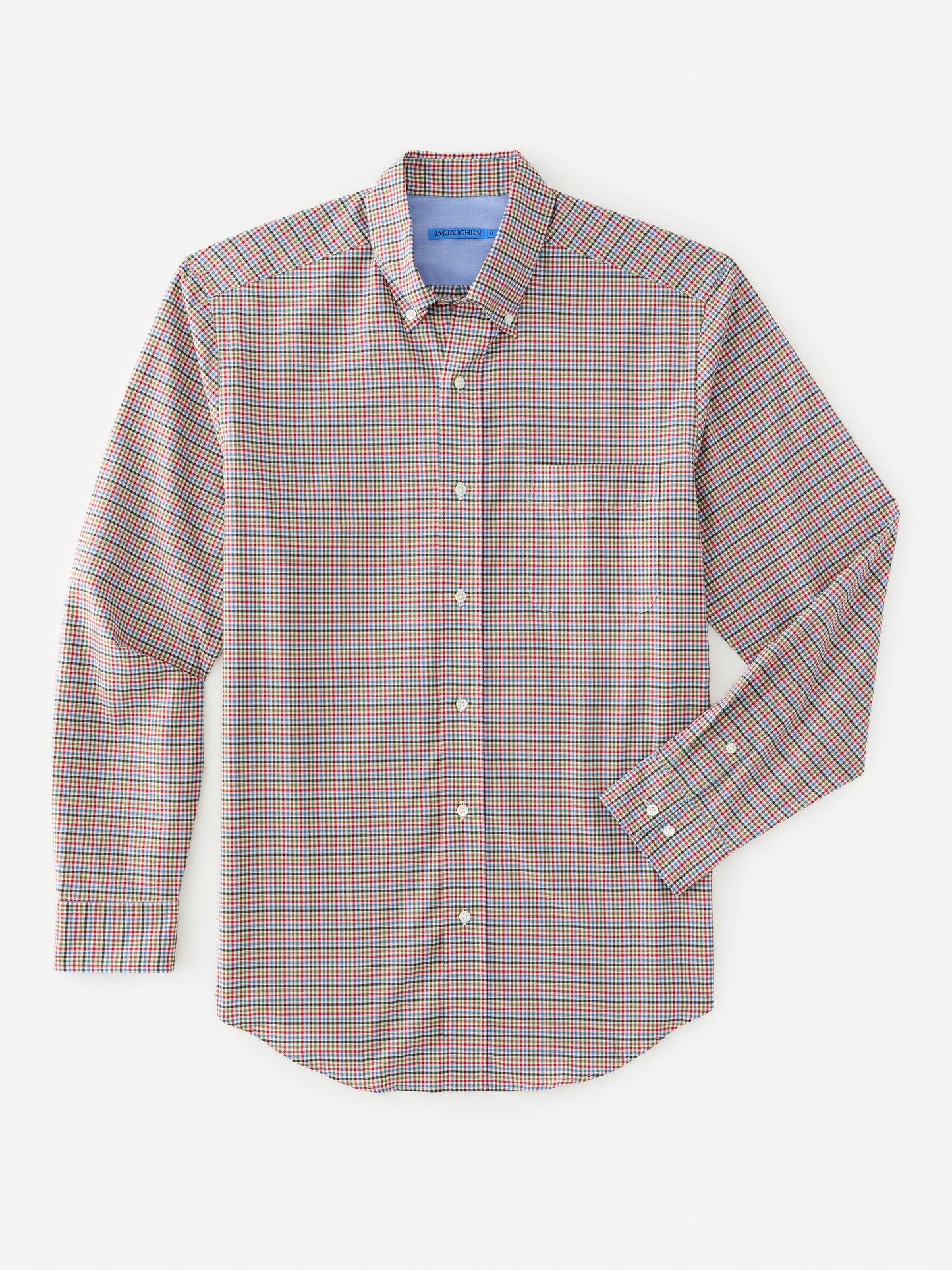 J.McLaughlin University shirt in crimson/blue/green made with cotton.
