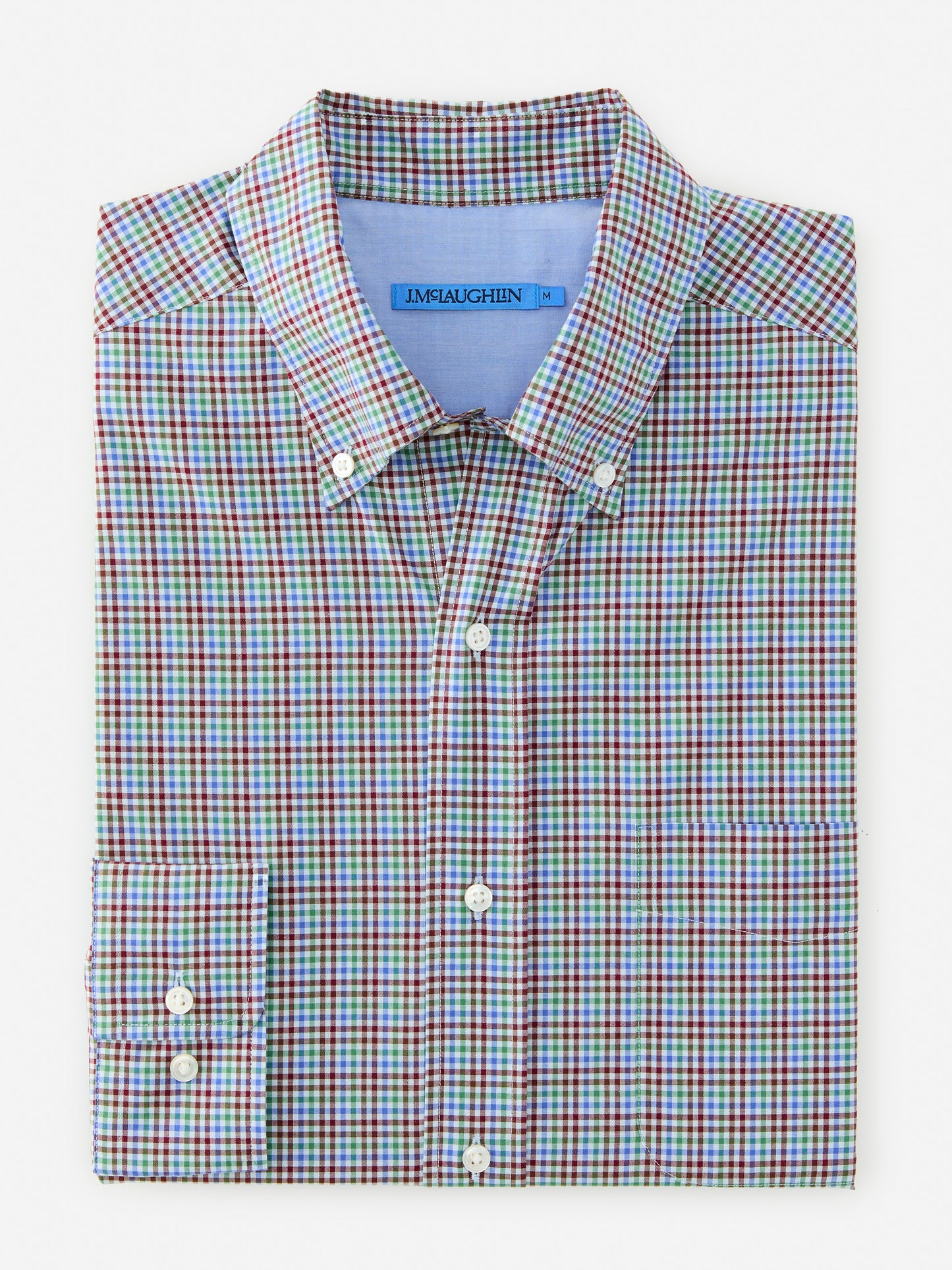J.McLaughlin University shirt in maroon/light blue/green made with cotton.