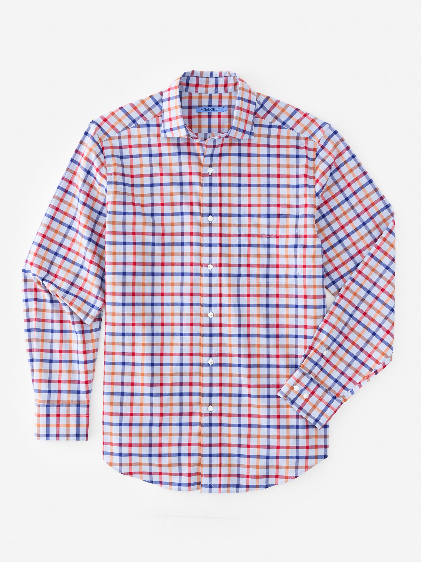 J.McLaughlin Club shirt in blue/orange/oxford blue made with cotton.