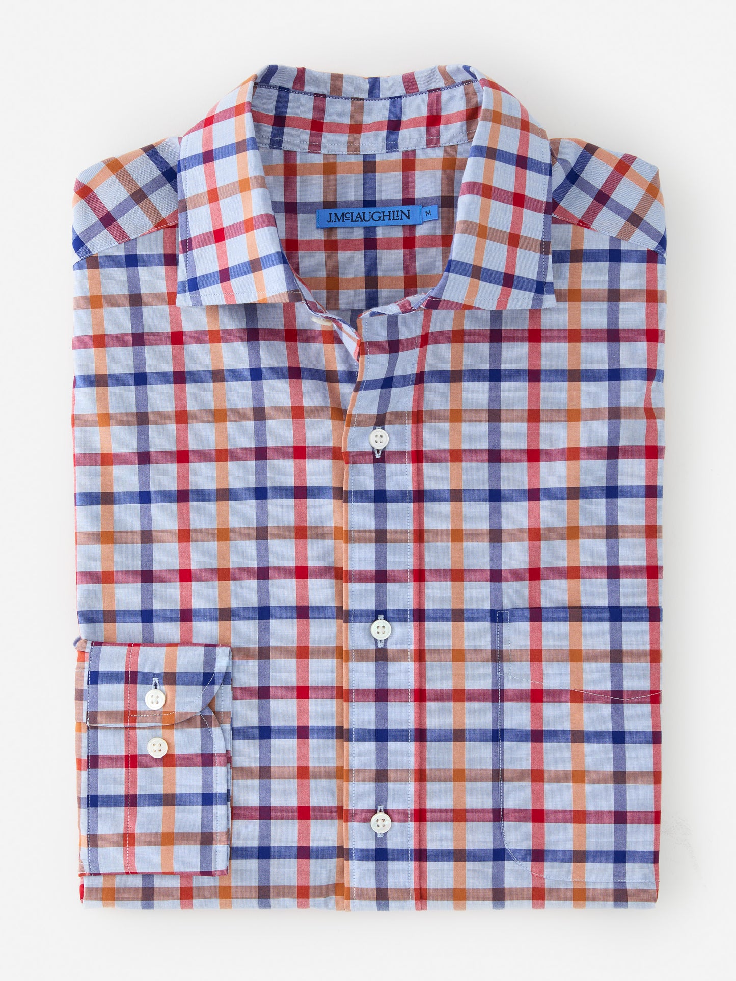 J.McLaughlin Club shirt in blue/orange/oxford blue made with cotton.