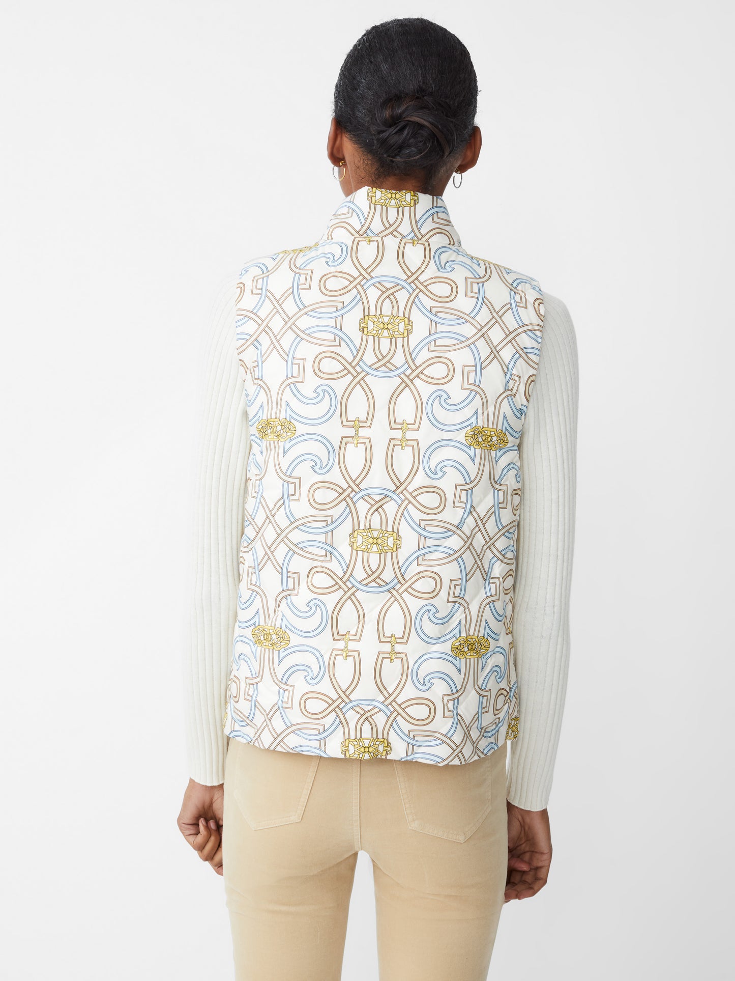 J.McLaughlin Vivian vest in off white/blue/sand made with nylon.