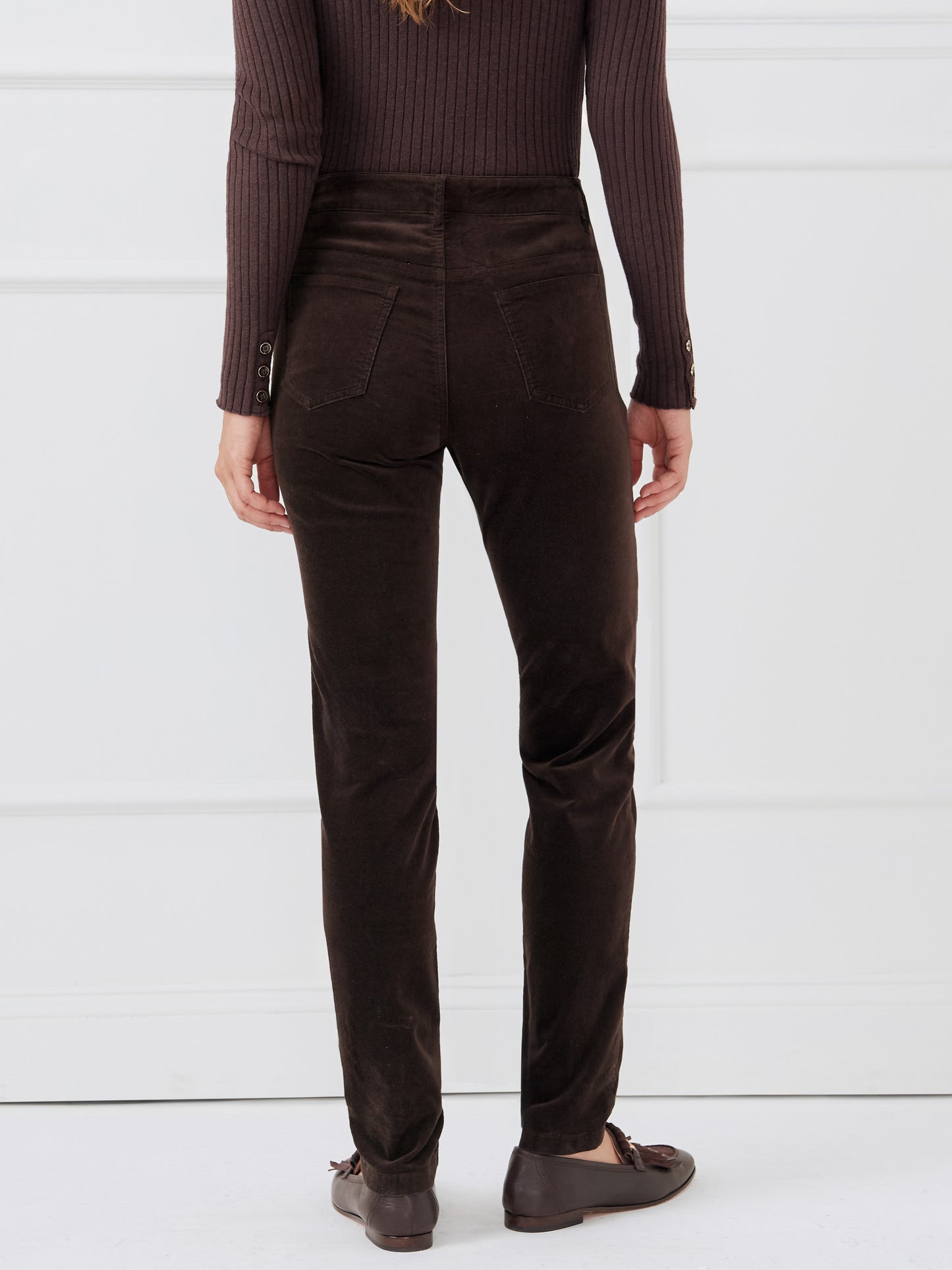 J.McLaughlin Watson jeans in dark chocolate made with velveteen.