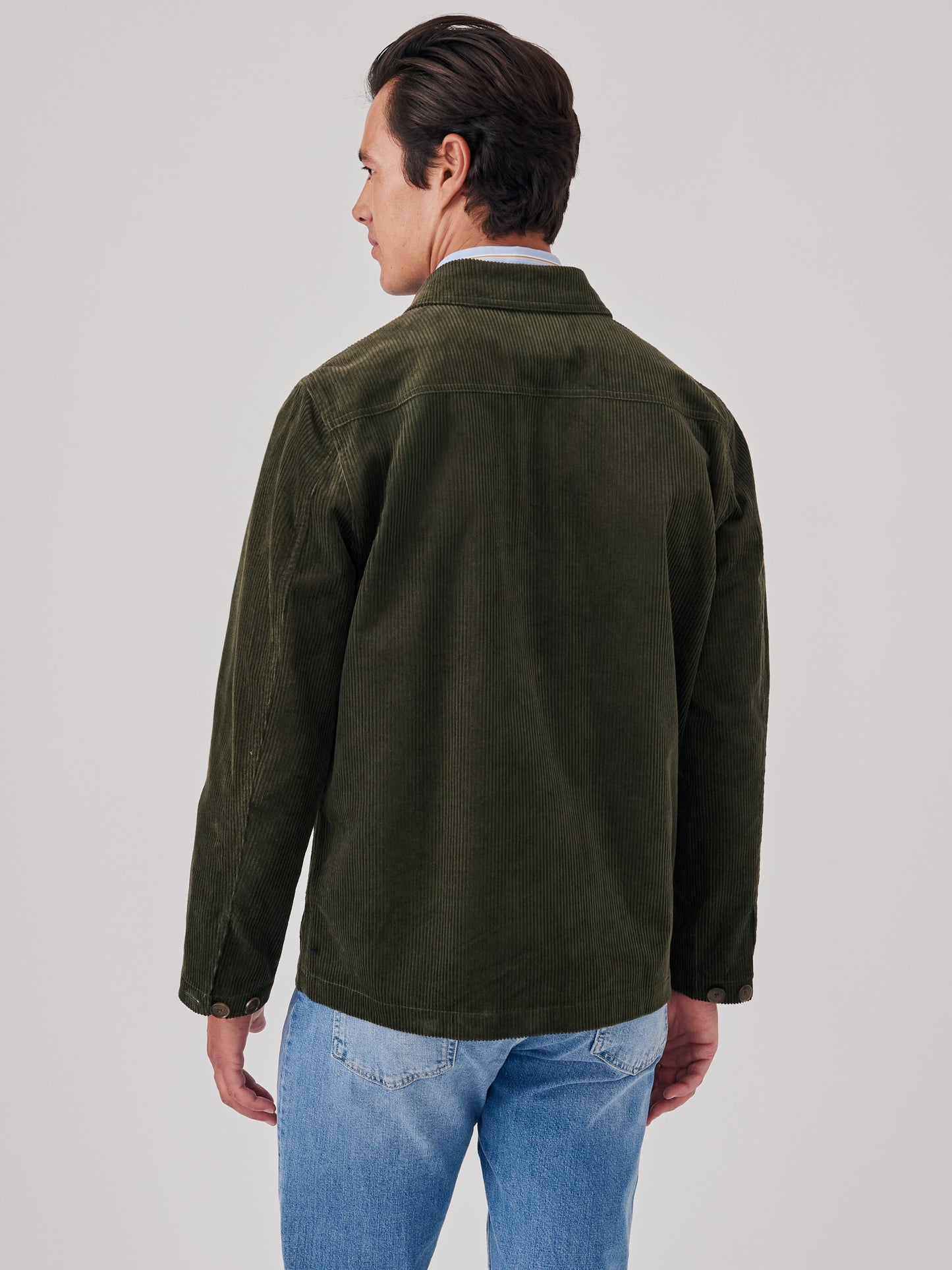J.mcLaughlin Weekender jacket in olive made with corduroy.