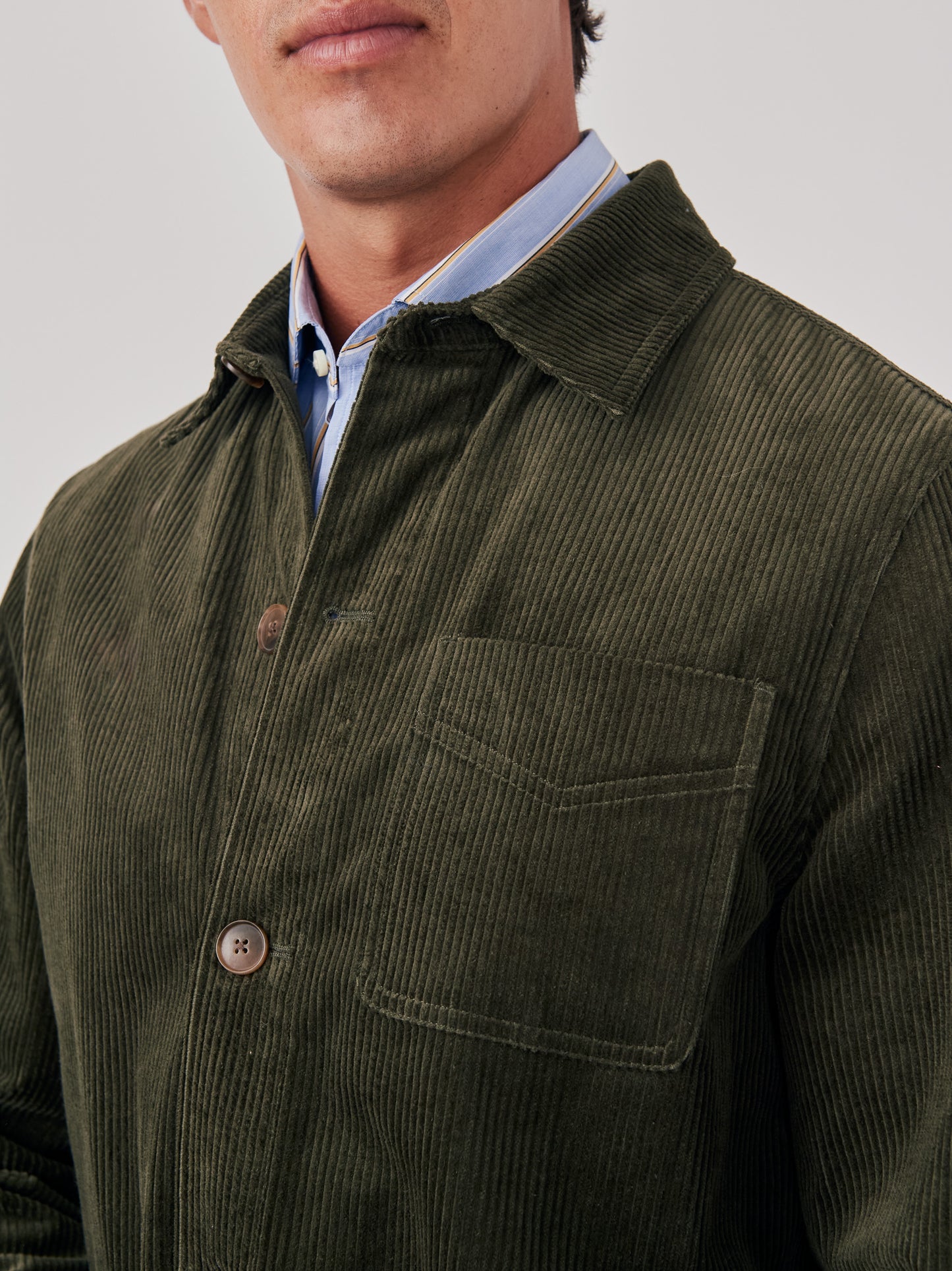 J.mcLaughlin Weekender jacket in olive made with corduroy.