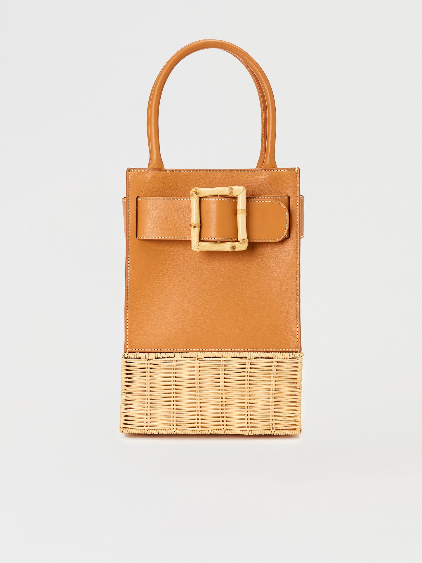 J.McLaughlin Avenue handbag in brown/natural made with wicker and leather.