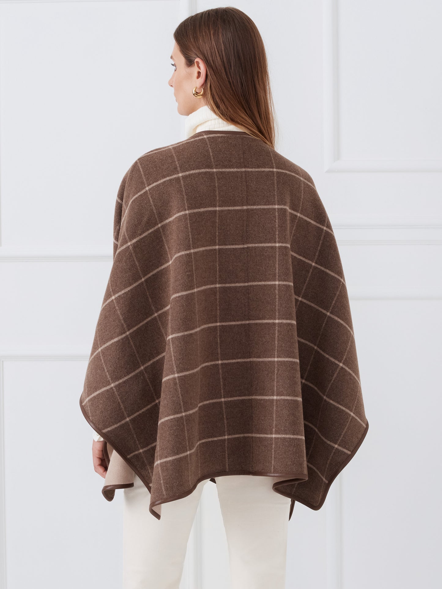 J.McLaughlin Winifred wrap in brown/cream made with wool.