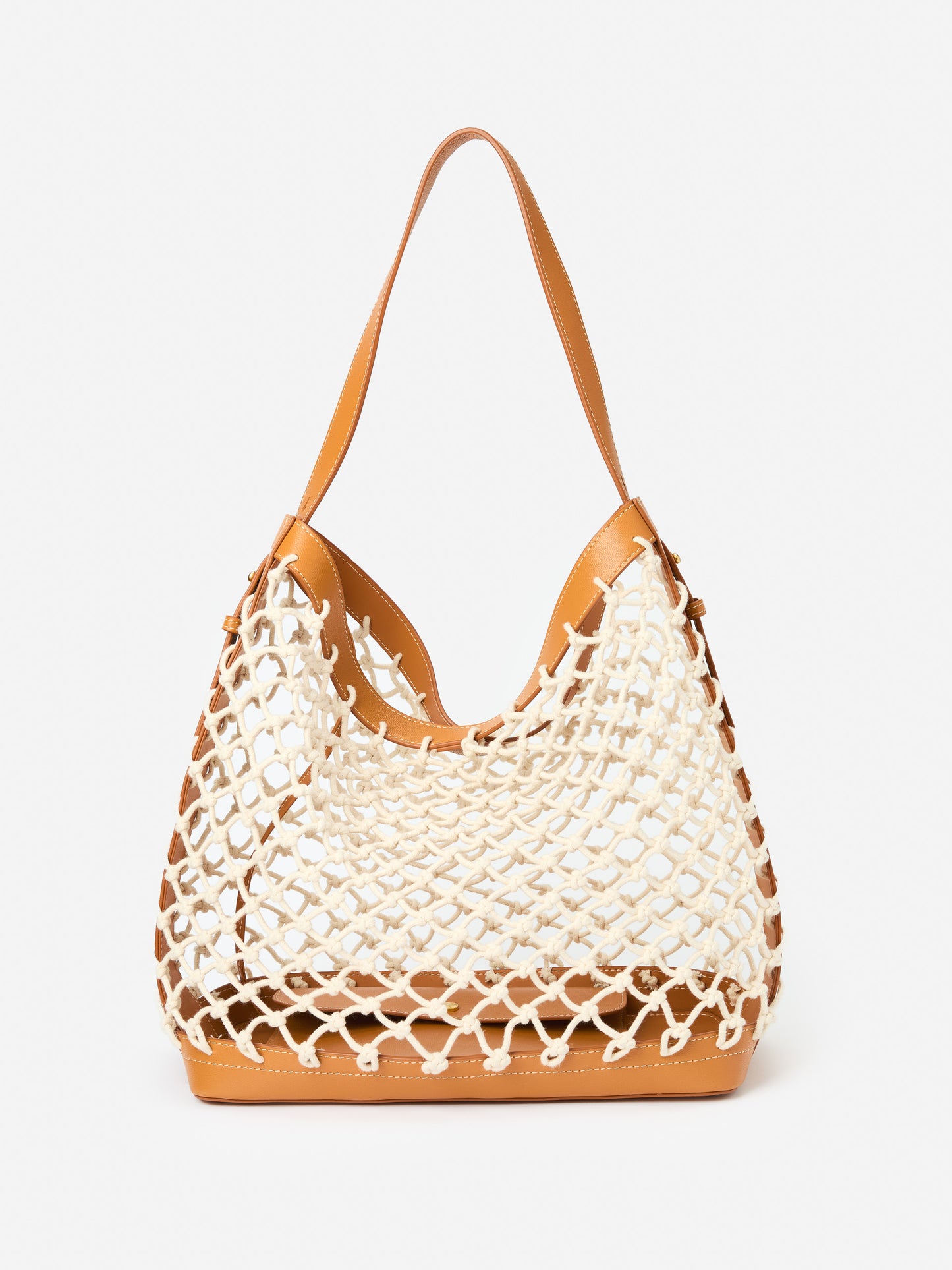J.McLauhglin Wren tote in natural vachetta made with crochet/leather.