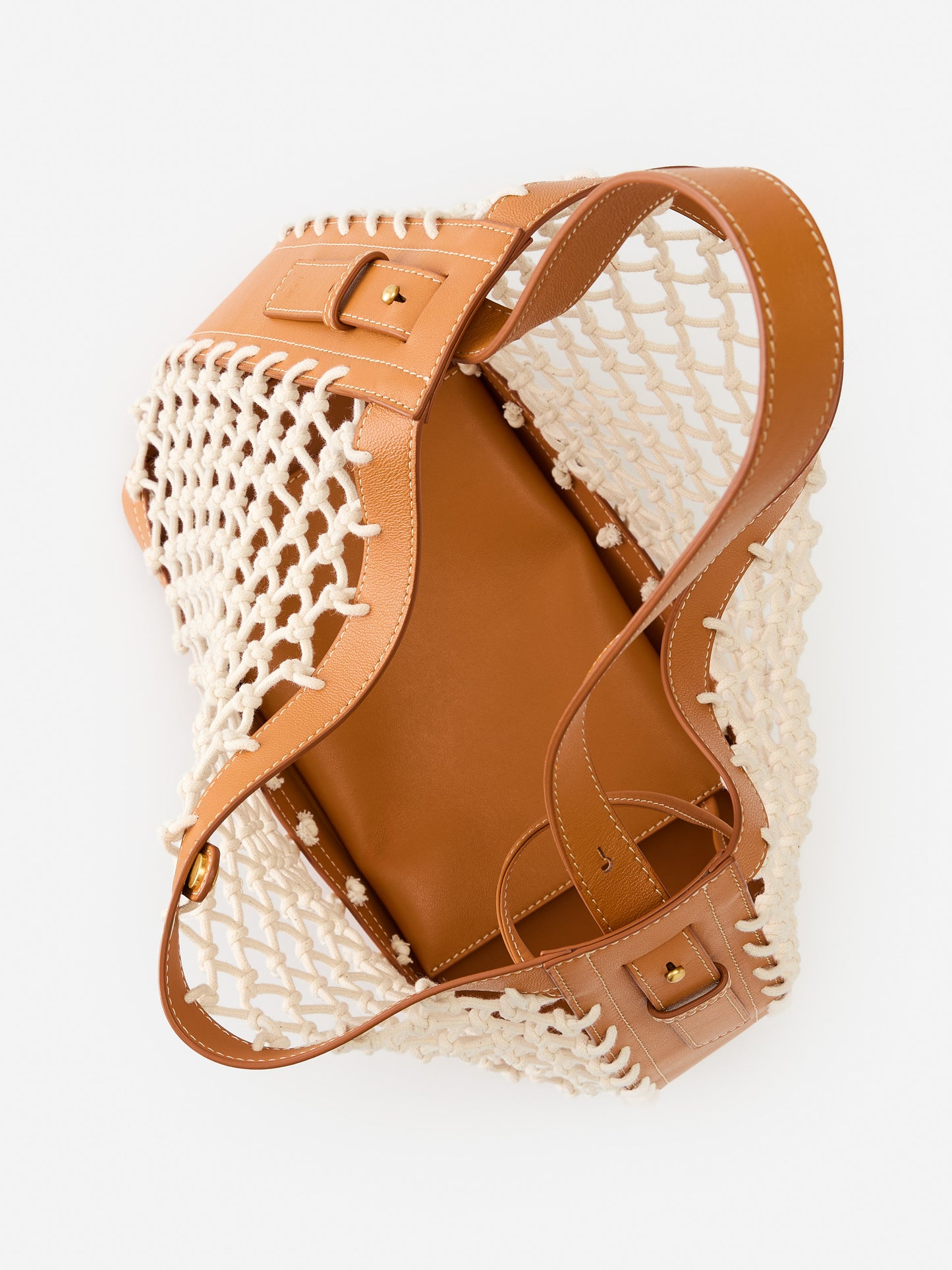J.McLauhglin Wren tote in natural vachetta made with crochet/leather.