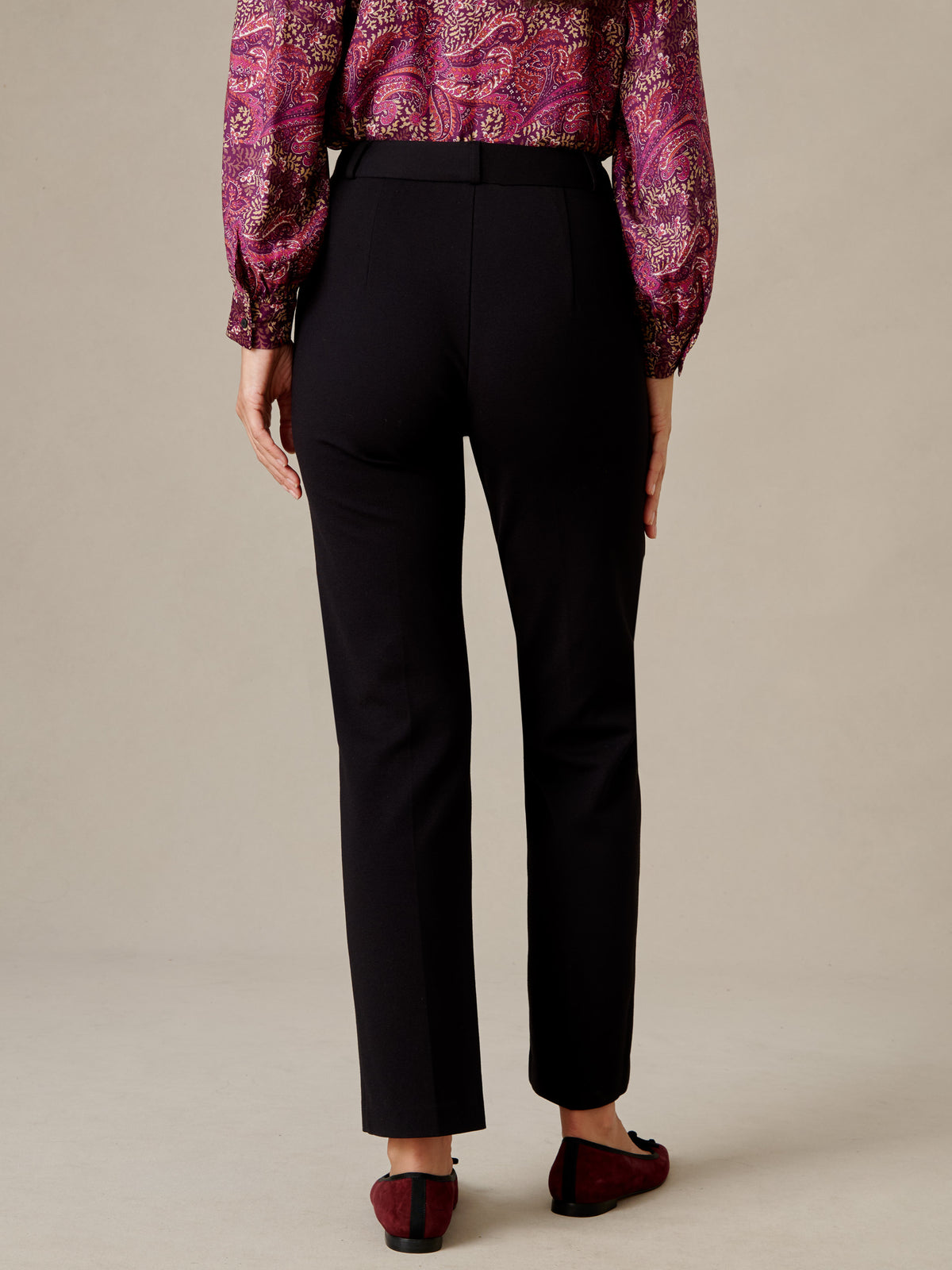 J.McLaughlin Ynez Pants in black shown from the back with a tailored straight leg fit and polished styling for effortless day to night wear
