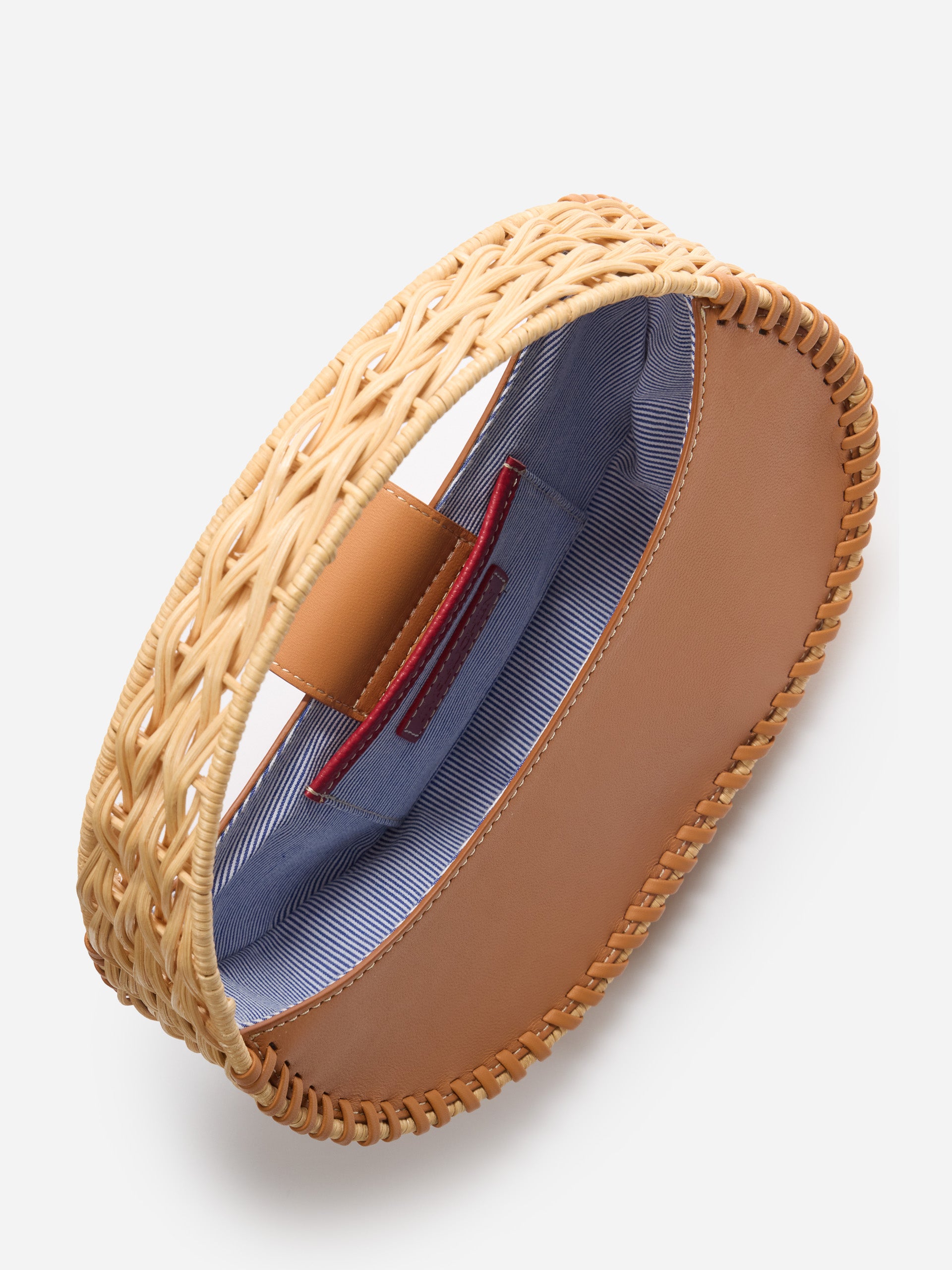 J.McLaughlin Aria handbag in natural made with wicker and leather.
