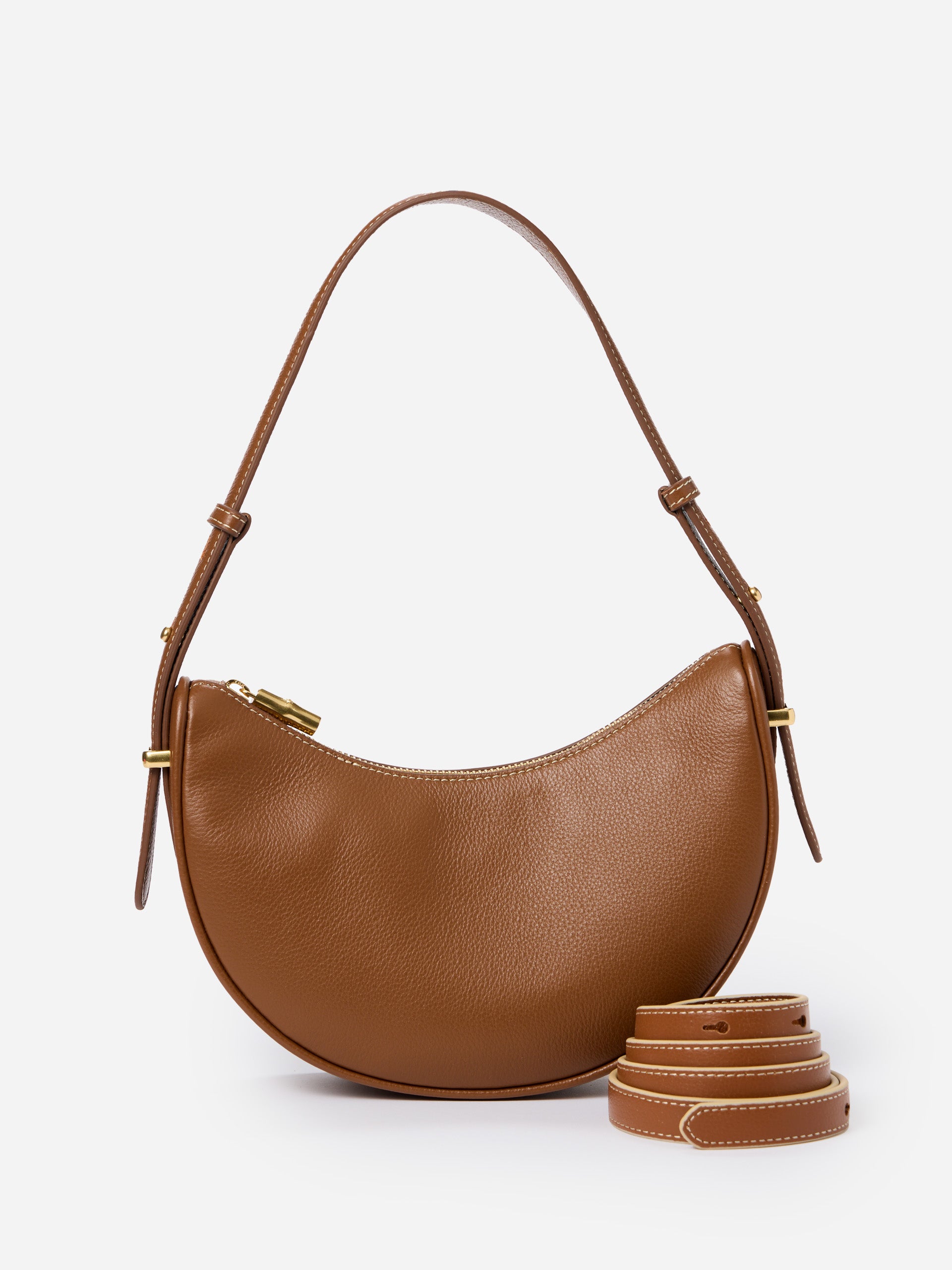 J.McLauhglin Mezzaluna handbag in tobacco made with leather. 