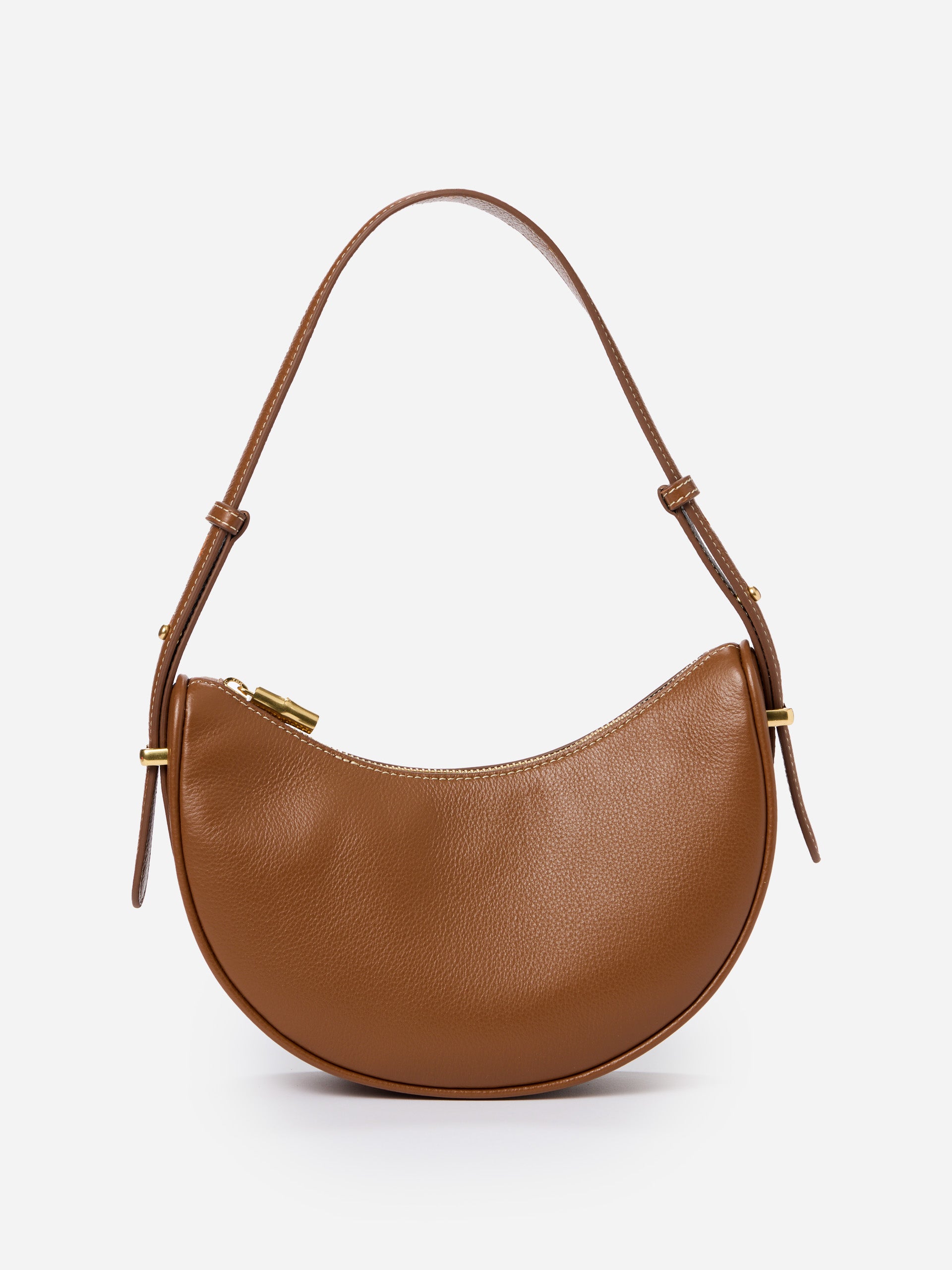 J.McLauhglin Mezzaluna handbag in tobacco made with leather. 