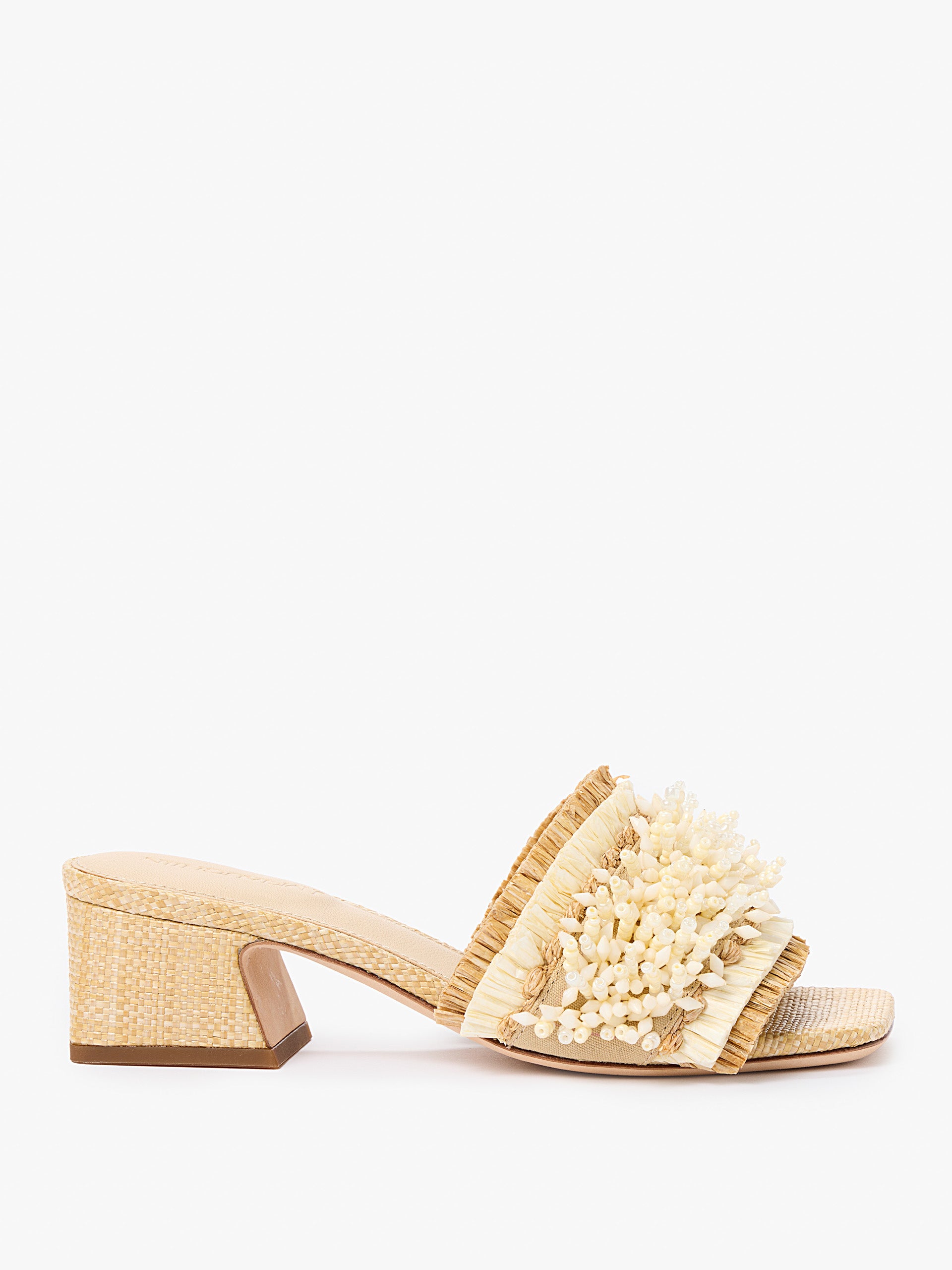 J.McLaughlin Seren heels in beachwood made with beads.