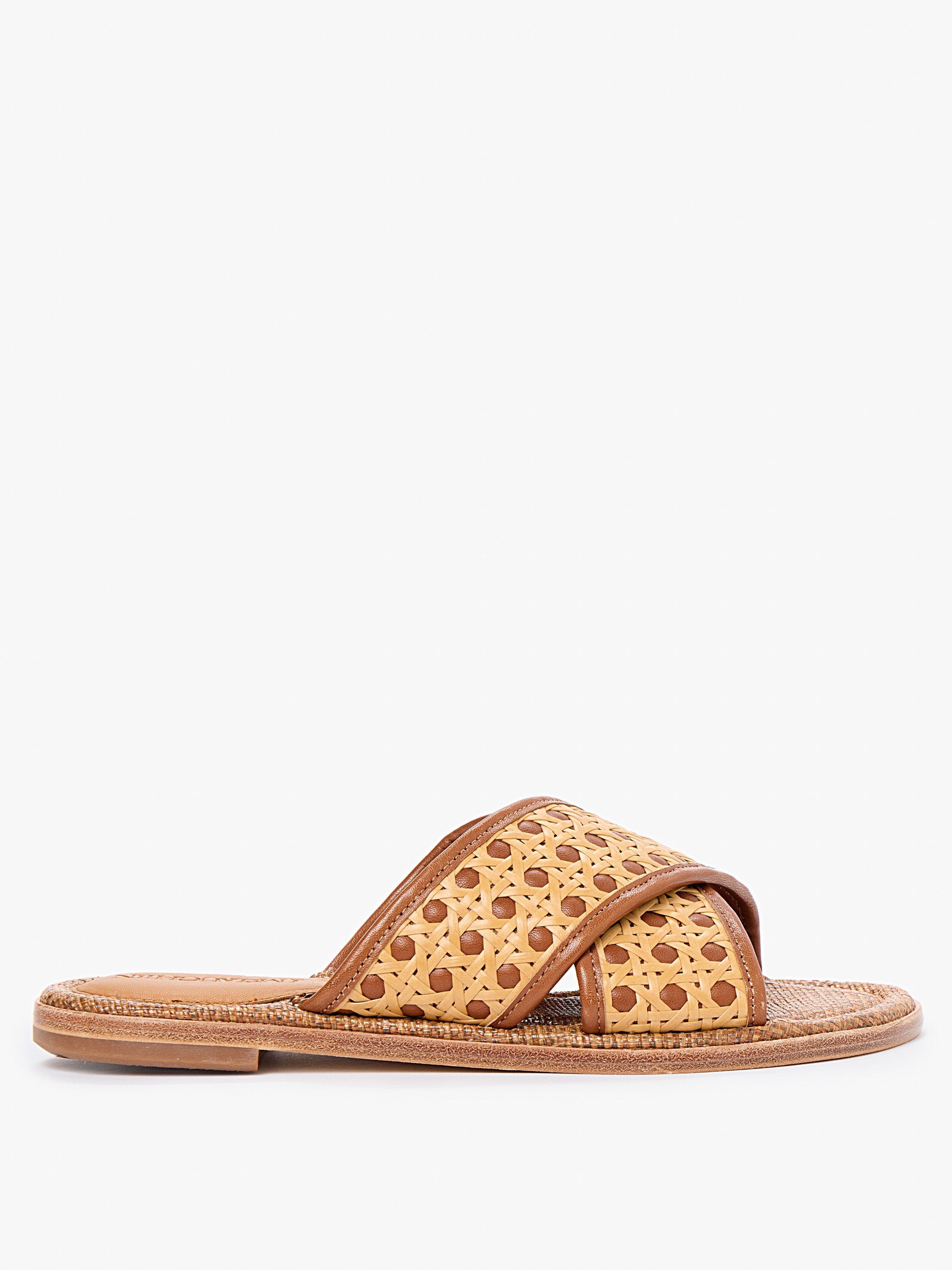 J.McLaughlin Usha shoes in natural/rich cognac made with raffia. 