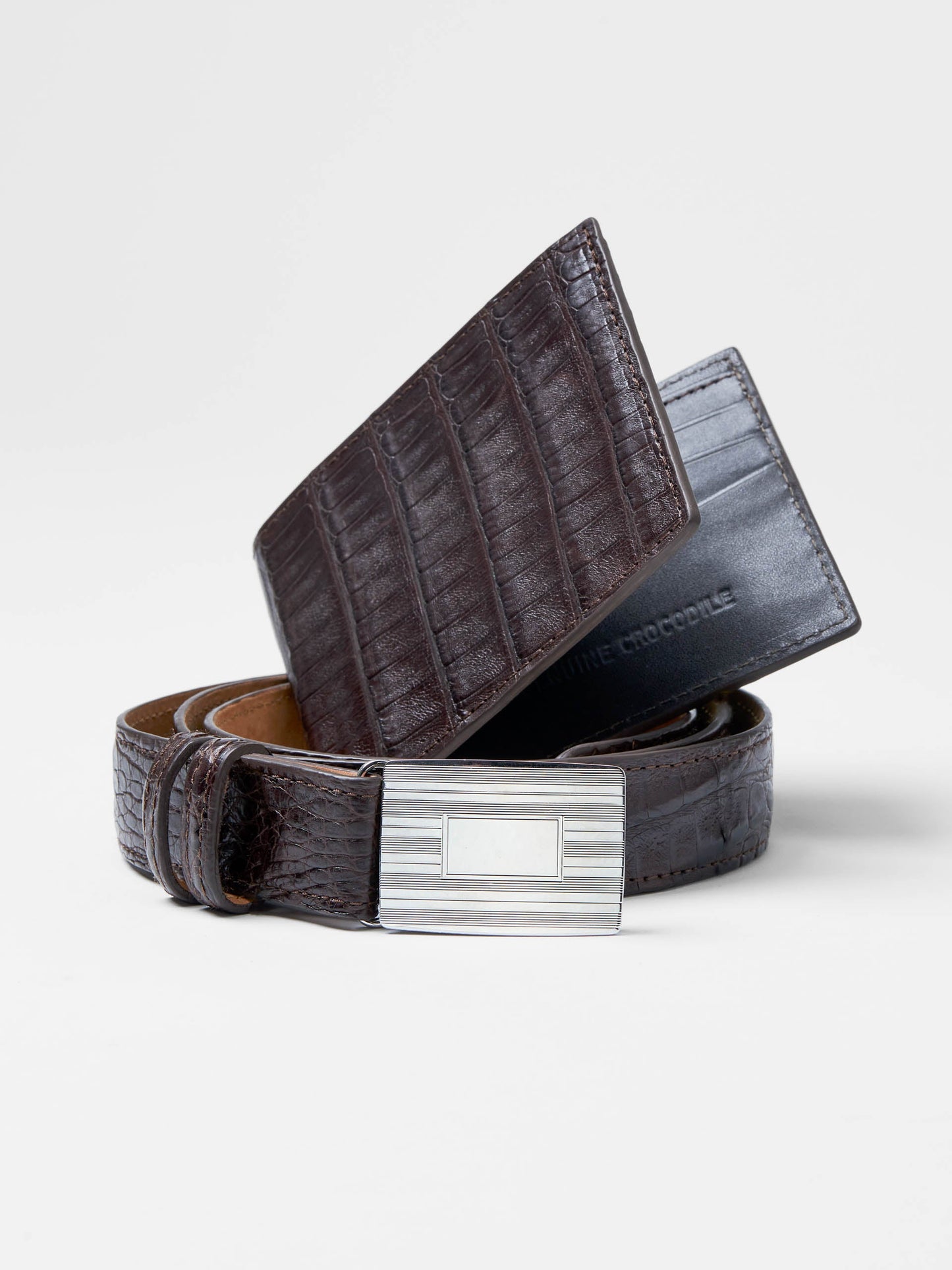 J.McLaughlin Genuine Crocodile Belt in Cigar made with Crocodile Leather