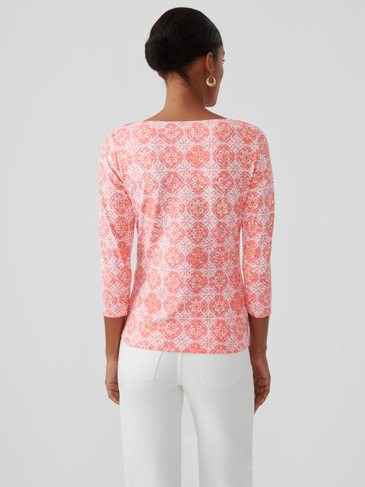 J.McLaughlin Wavesong tee in hot pink/orange made with Catalina cloth.
