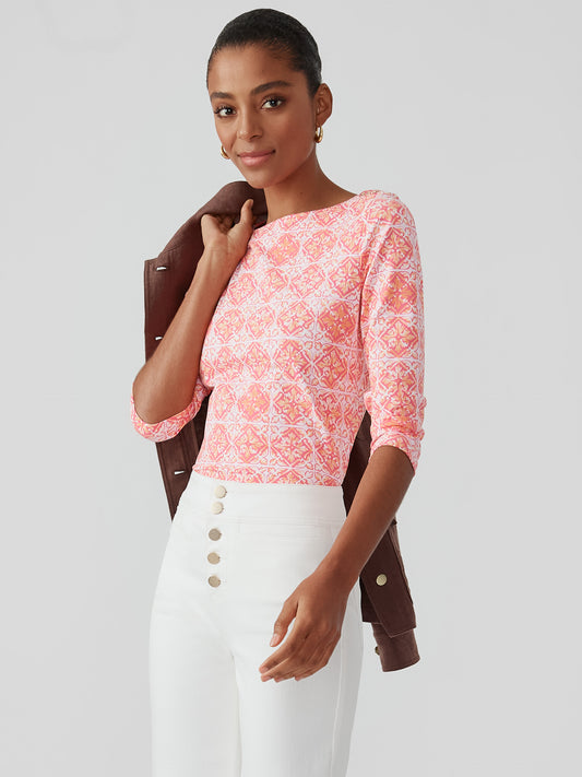 J.McLaughlin Wavesong tee in hot pink/orange made with Catalina cloth.