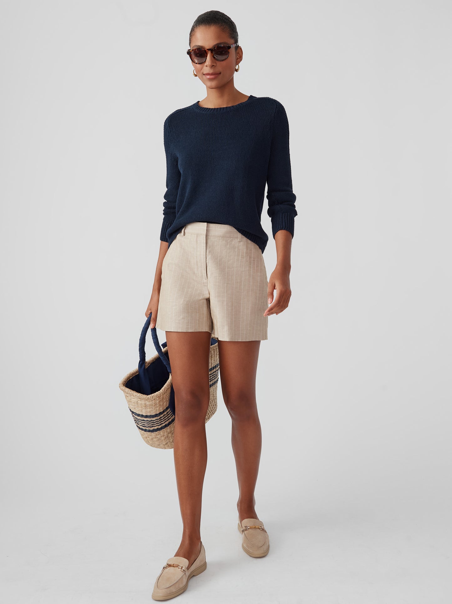 J.McLaughlin Marion sweater in navy made with linen/cotton. 
