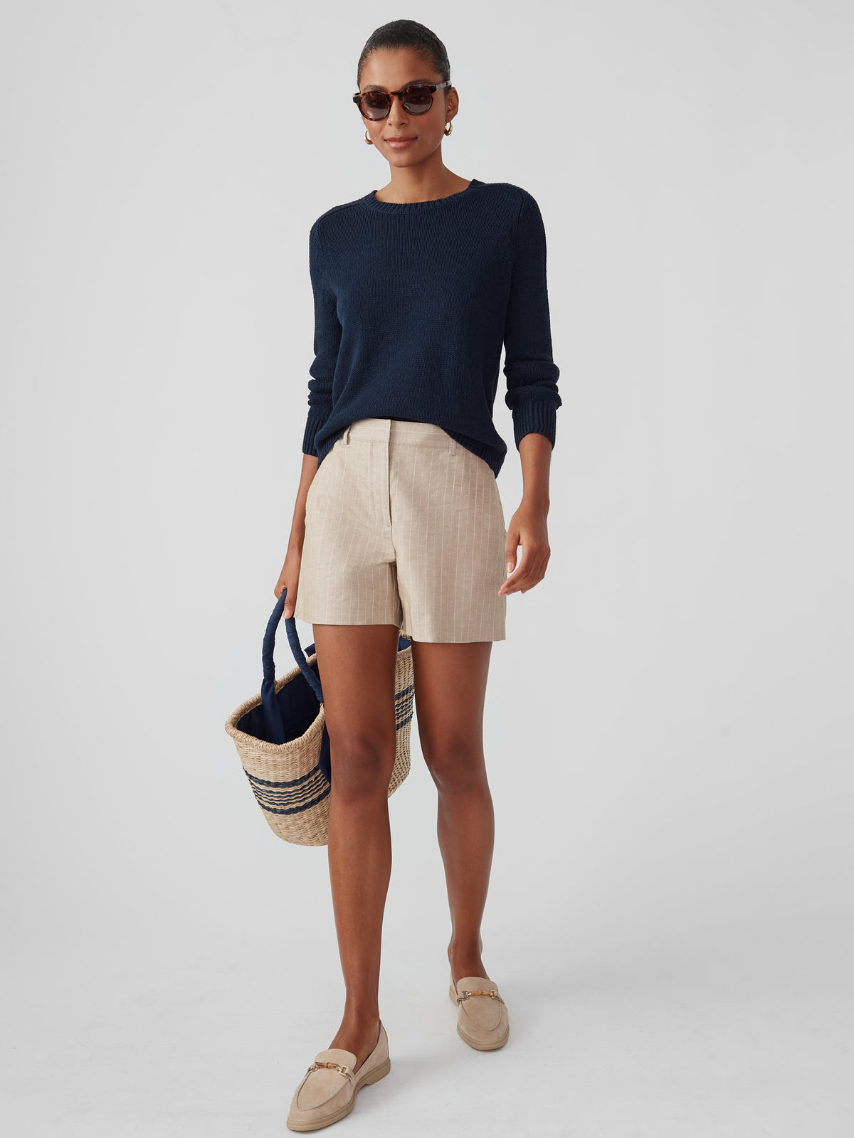 J.McLaughlin Marion sweater in navy made with linen/cotton. 