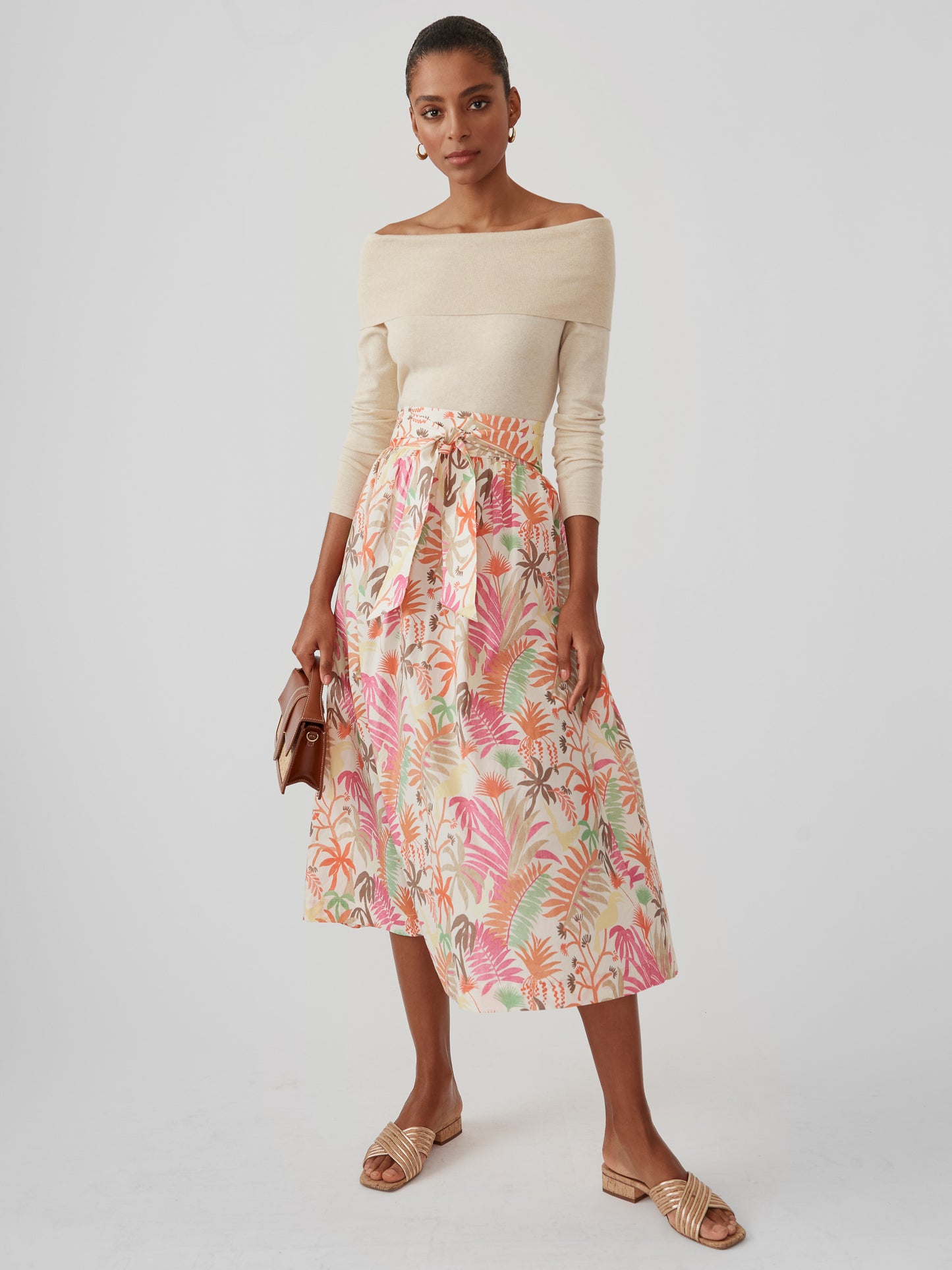 J.McLaughlin Lesley skirt in off white/multi made with cotton. 