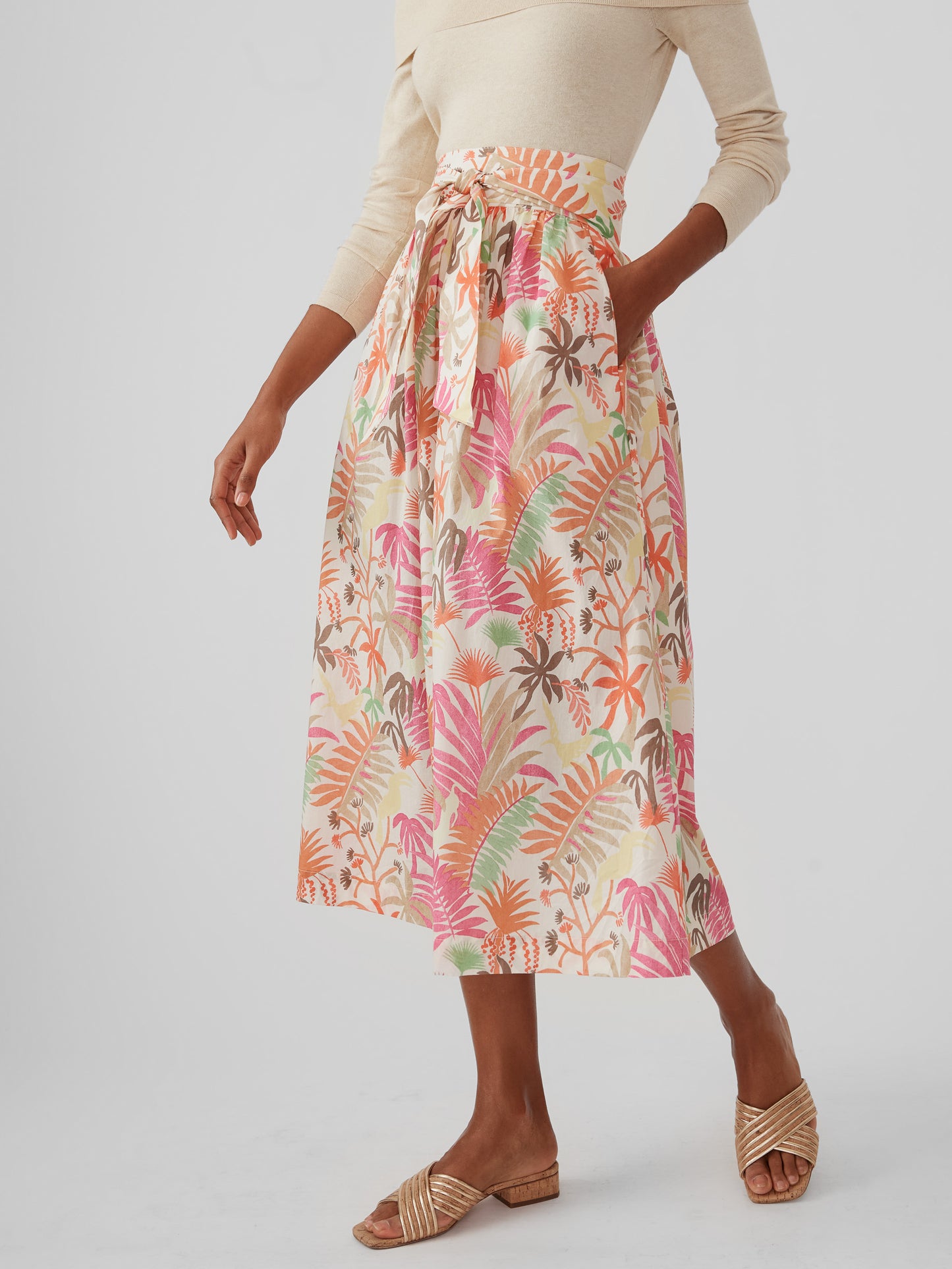 J.McLaughlin Lesley skirt in off white/multi made with cotton. 