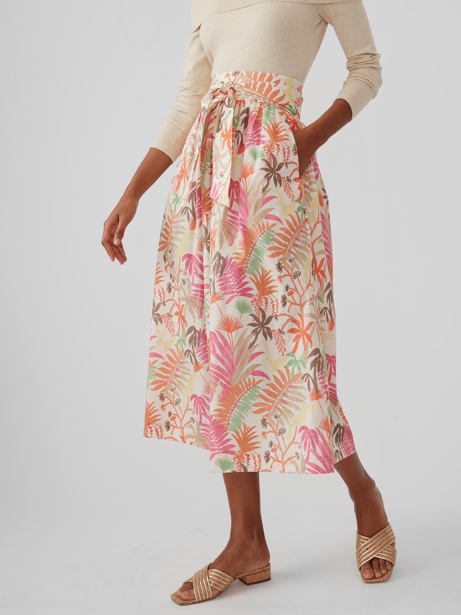 J.McLaughlin Lesley skirt in off white/multi made with cotton. 
