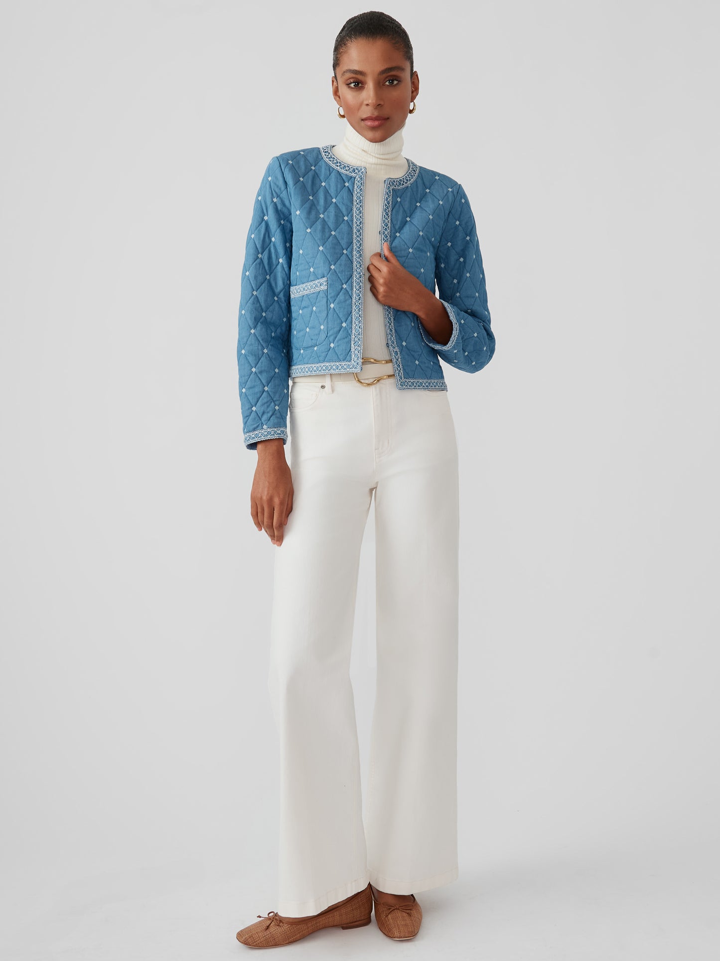 J.McLaughlin Helene jacket in Medium Blue made with Cotton. 
