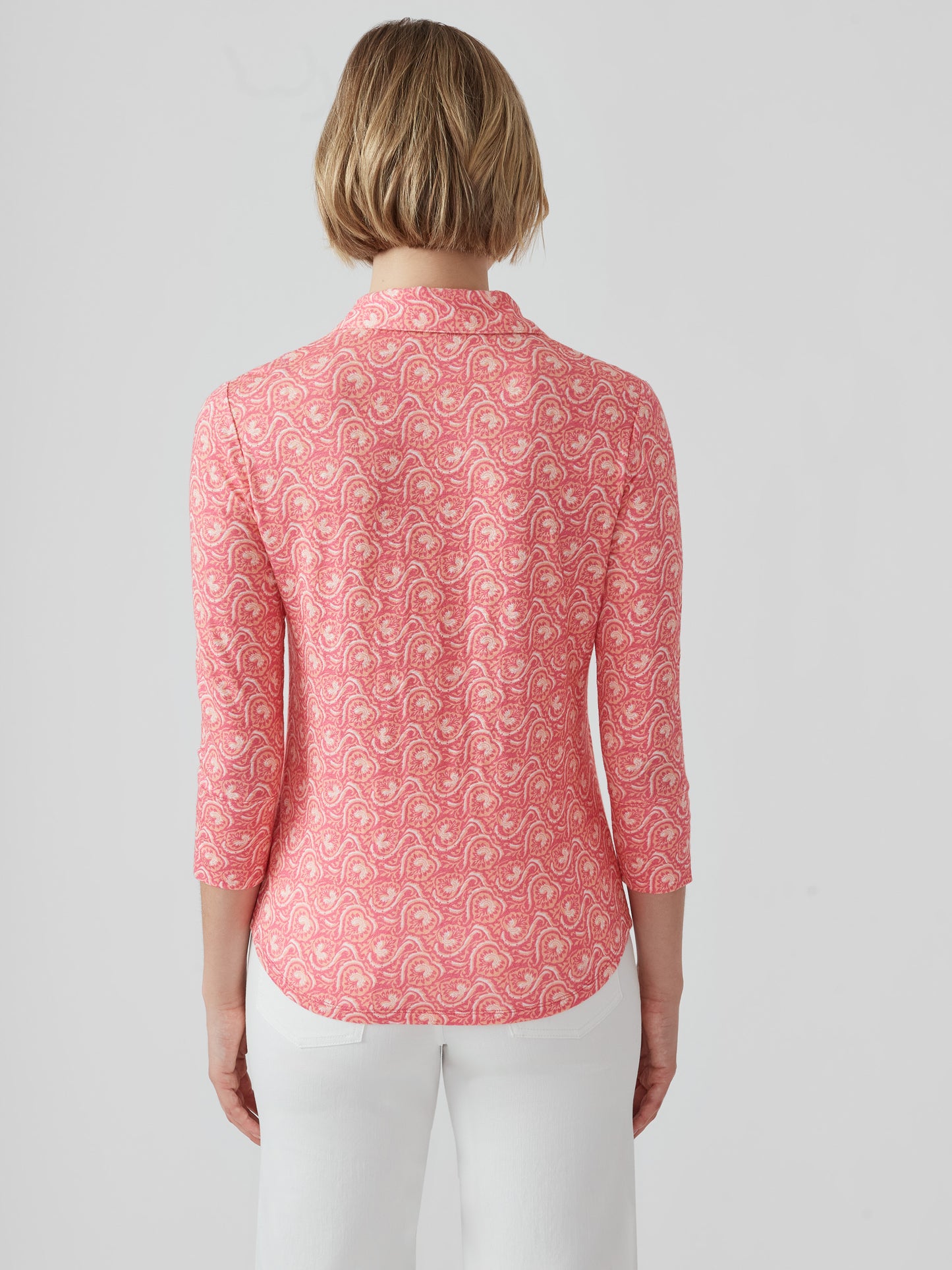 J.McLaughlin Brynn top in hot pink/orange made with linen.
