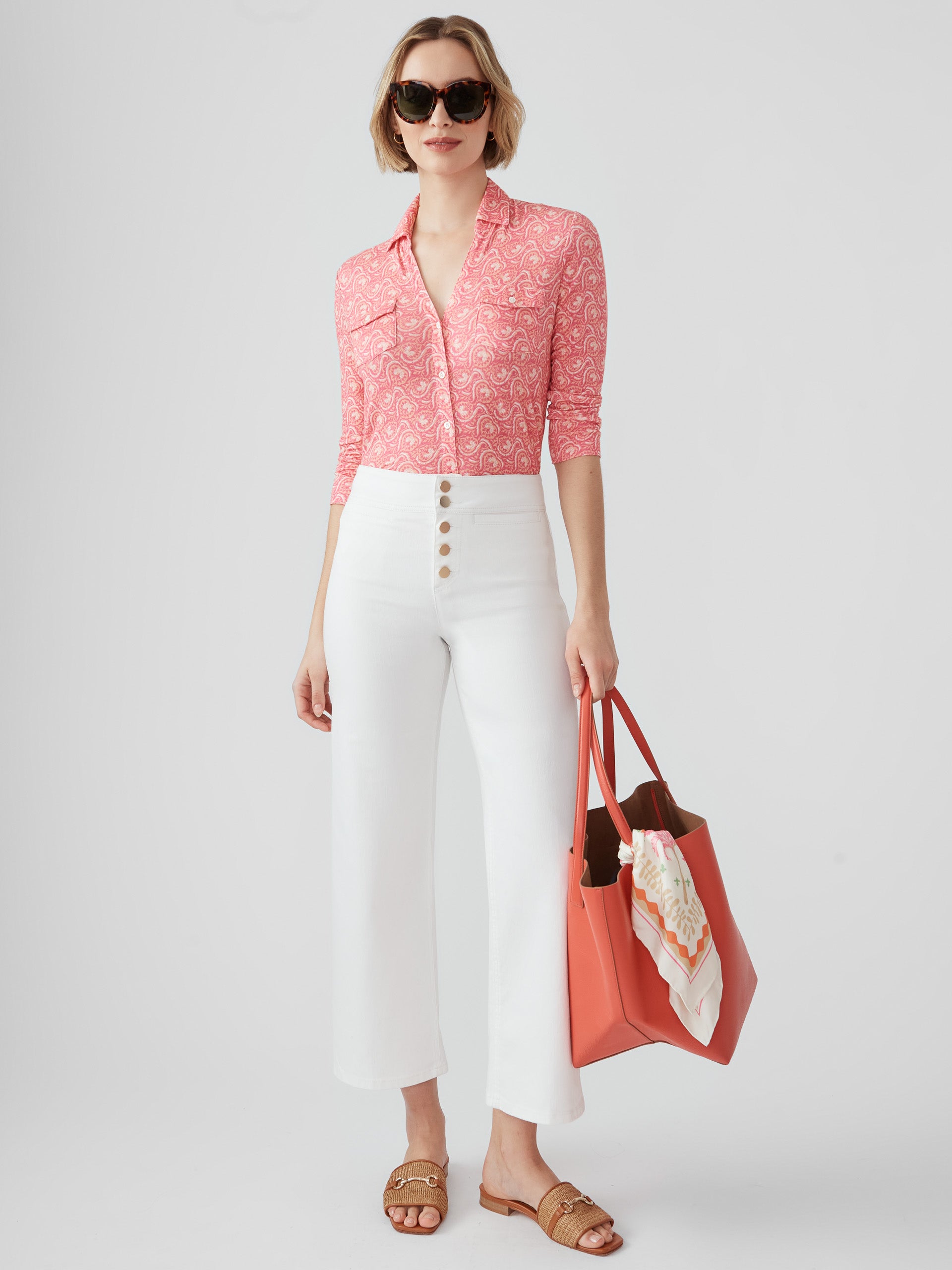 J.McLaughlin Vika tote bag in coral made with leather.