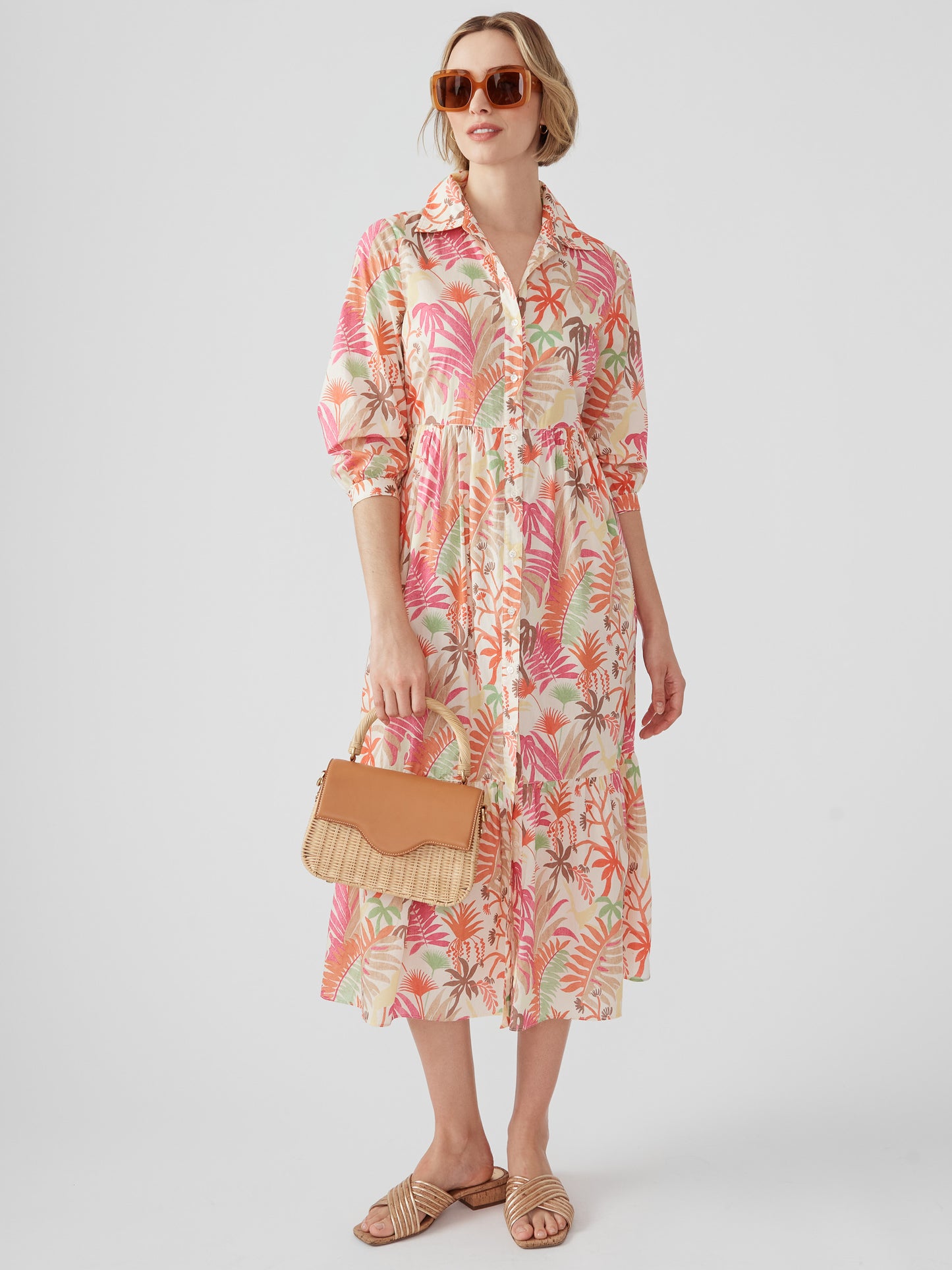 J.McLaughlin Tybee dress in off white/multi made with cotton/linen. 