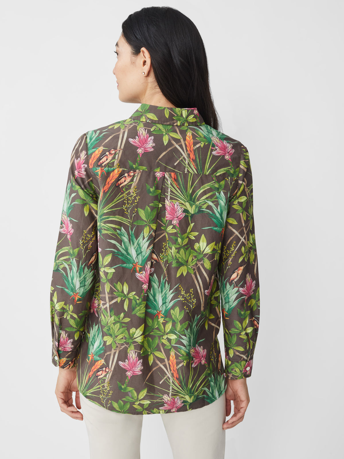 J.McLaughlin Britt shirt in brown/multi made with linen.