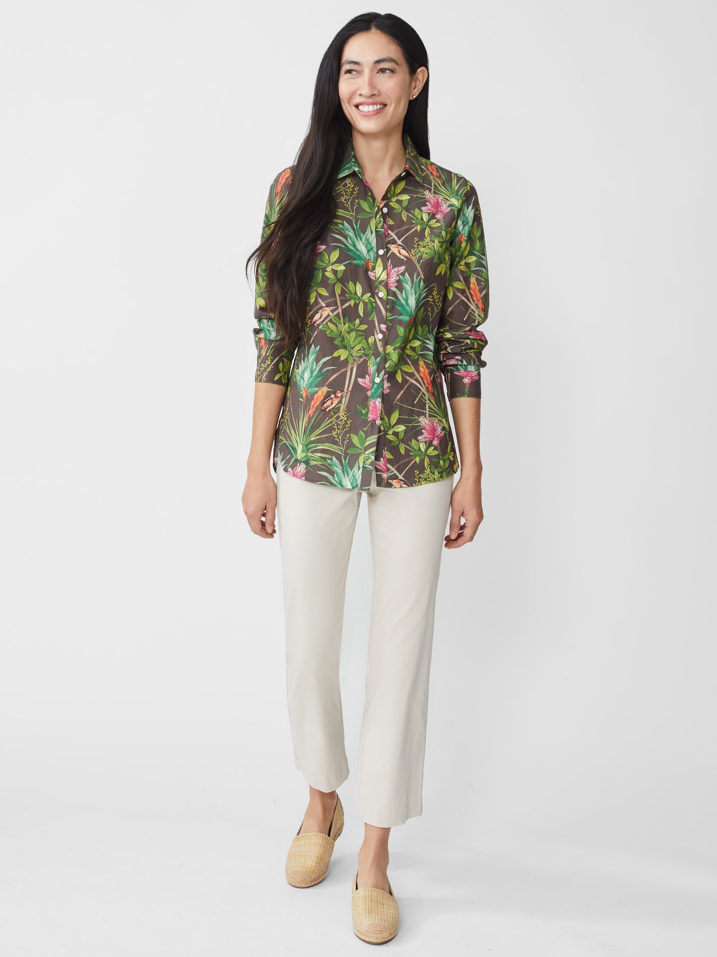 J.McLaughlin Britt shirt in brown/multi made with linen.