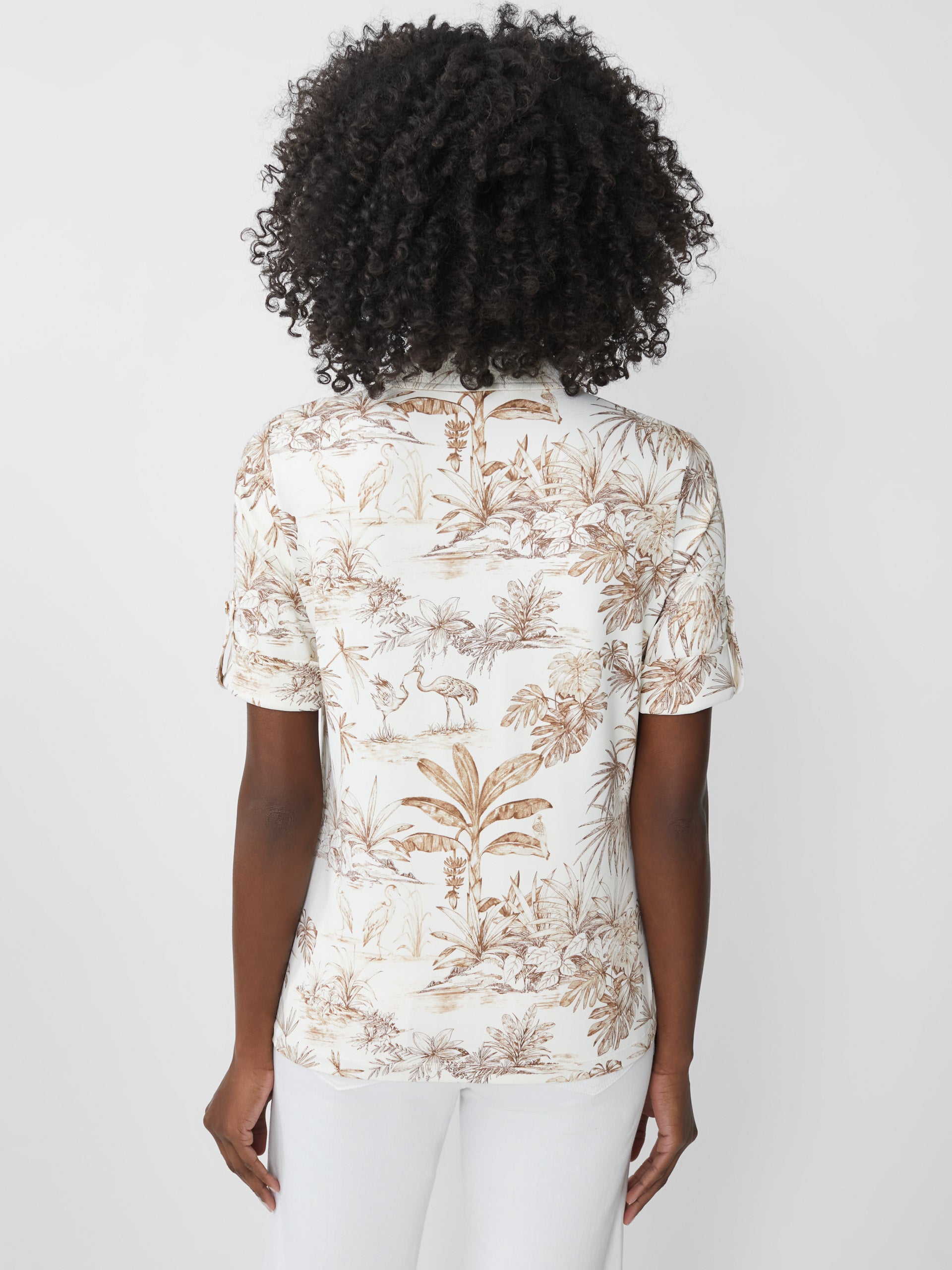 J.McLaughlin Cornelia top in Off White/Brown made with Catalina Cloth.