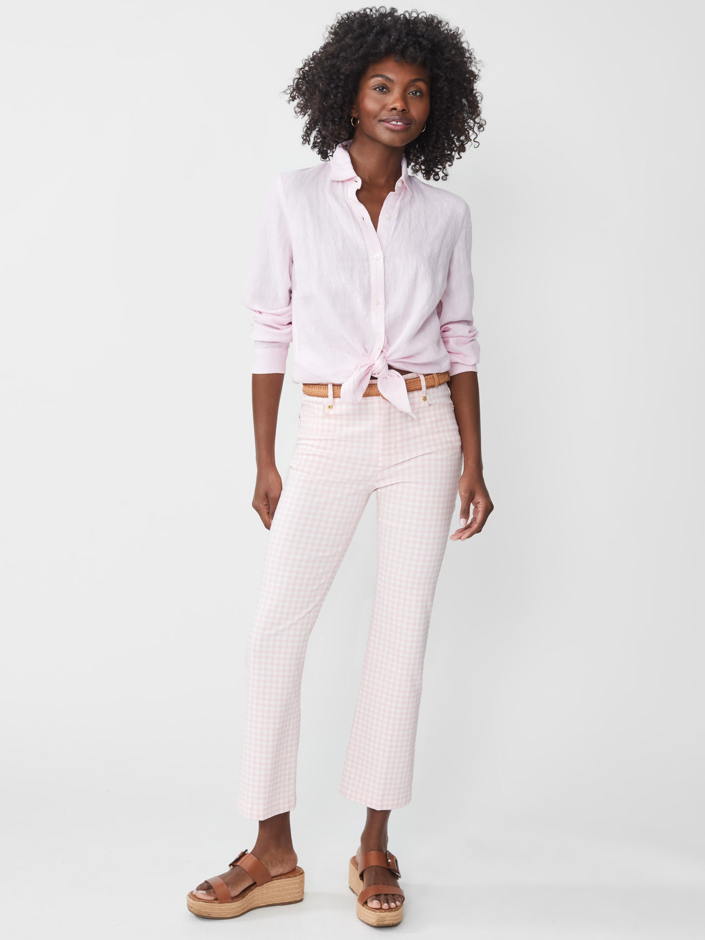J.McLaughlin Dakota pants in pink/white made with Amelia cloth.