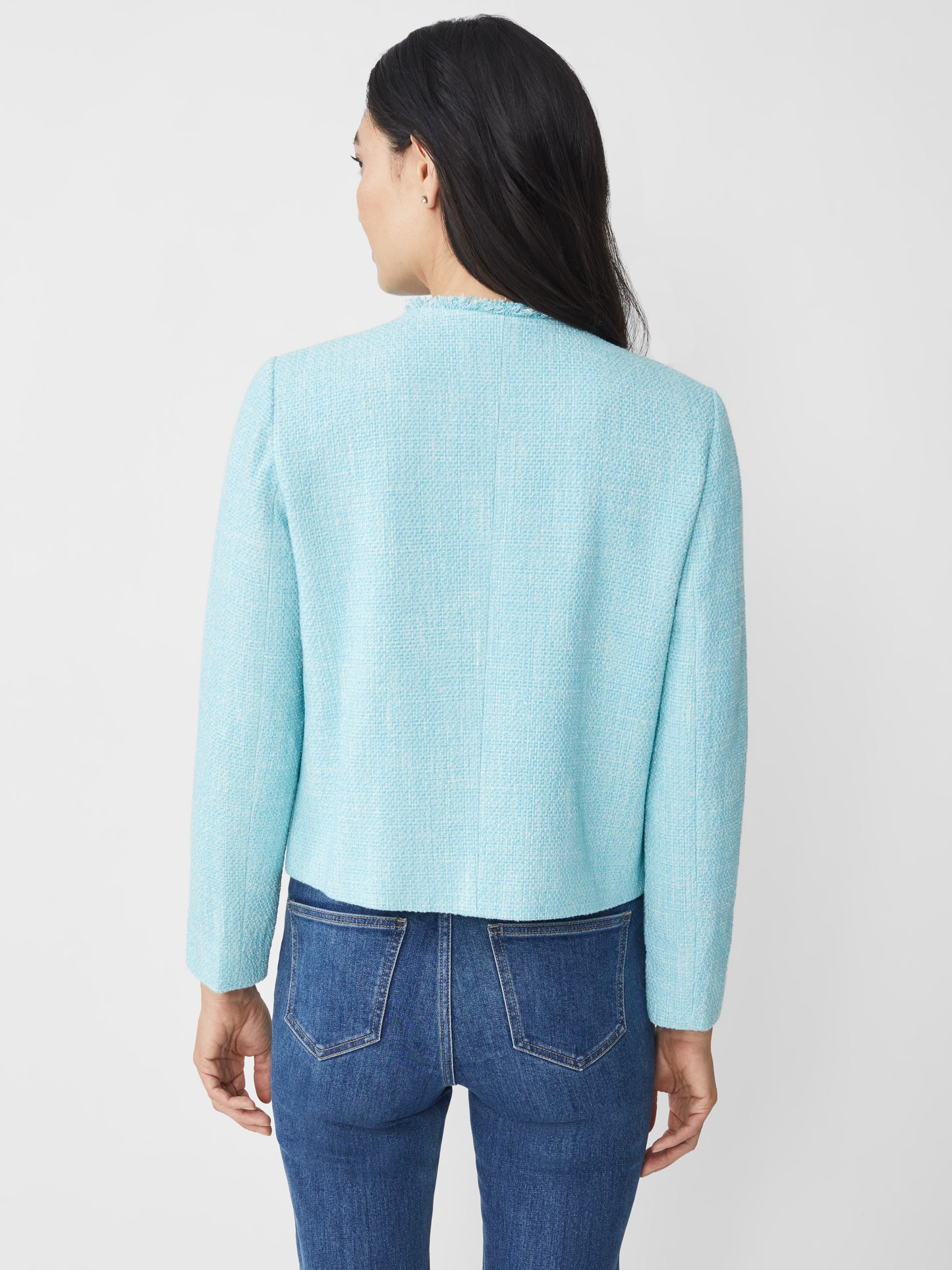J.McLaughlin Martha jacket in aqua made with cotton/acrylic/polyester/spandex.